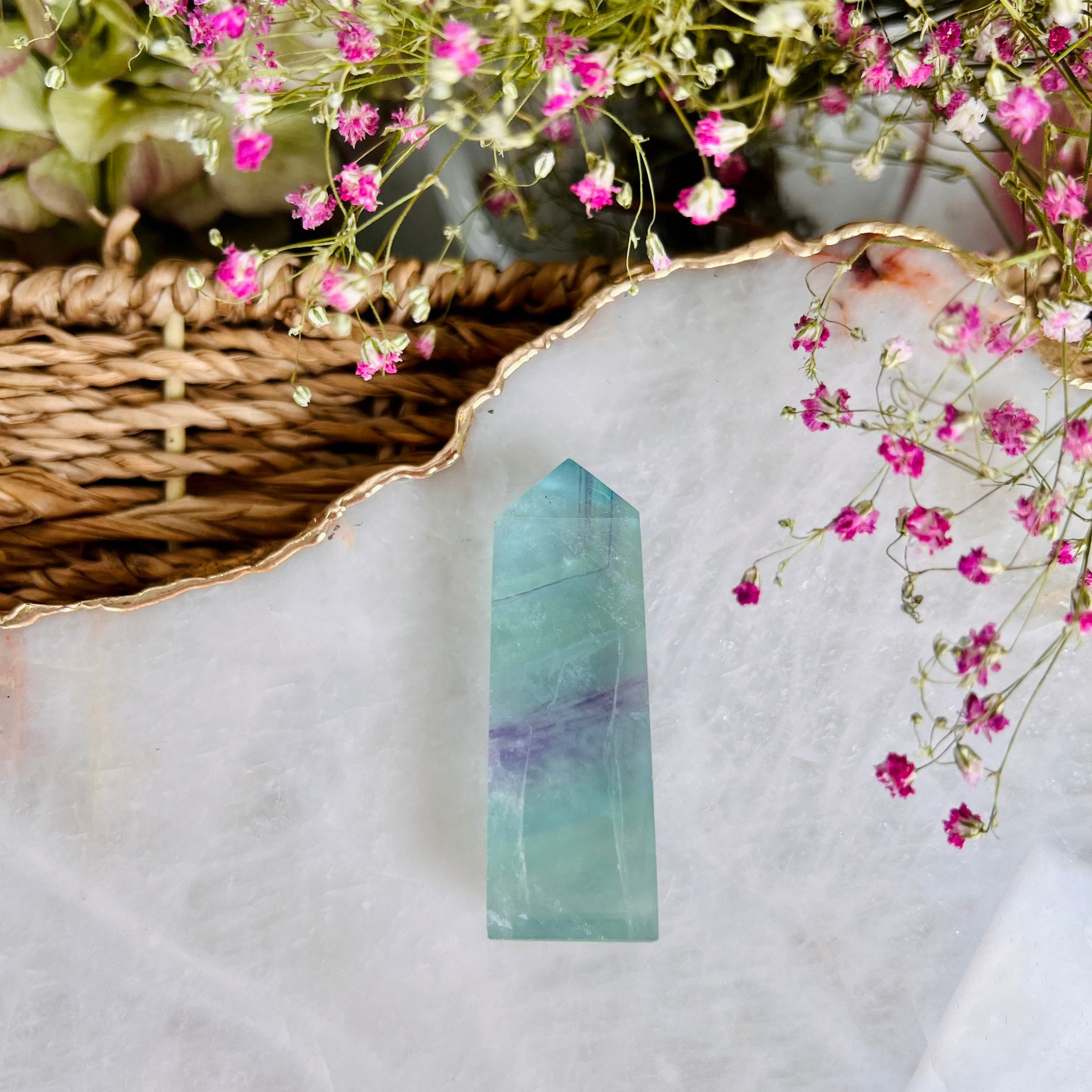 Grade AAA Rainbow Fluorite Tower 51g Green Purple Fluorite, Crystal healing Home Decor, DISCOUNT for minor polishing imperfection