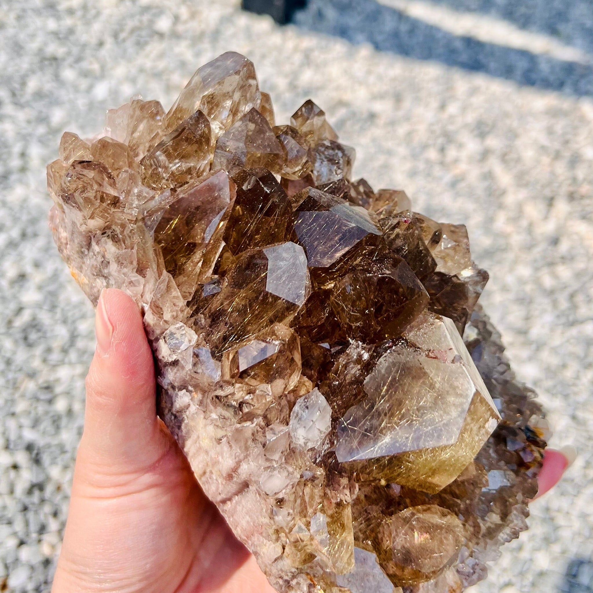 Grade AAA Natural Smoky Golden Rutile Quartz Cluster, Smoky Quartz with Titanium Rutile 1152g