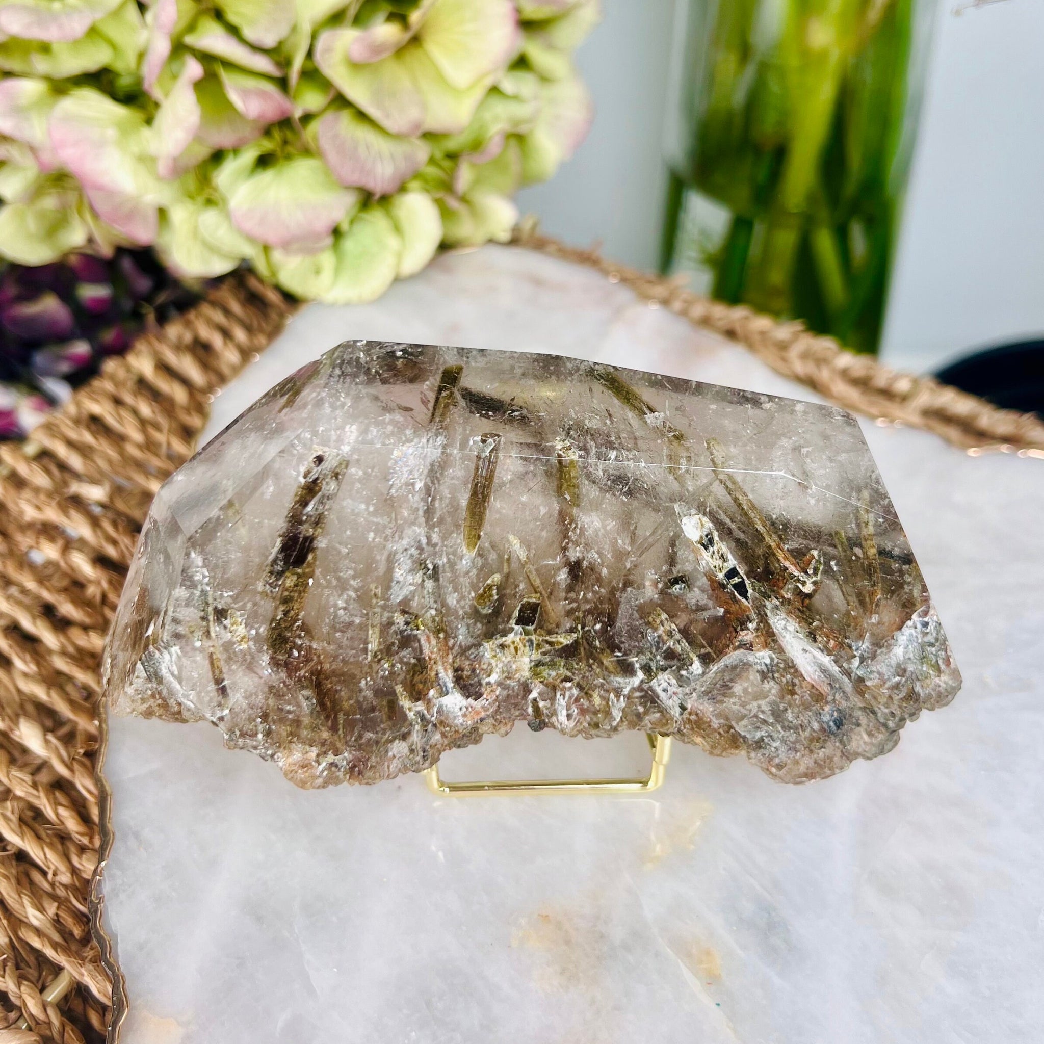 Grade AAA Natural Green Tourmaline  Specimen in Quartz, Earth Healing, Grounding, Good Fortune, Crystal healing home decor 352g