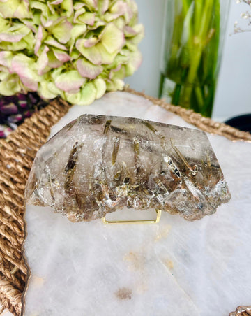 Grade AAA Natural Green Tourmaline  Specimen in Quartz, Earth Healing, Grounding, Good Fortune, Crystal healing home decor 352g