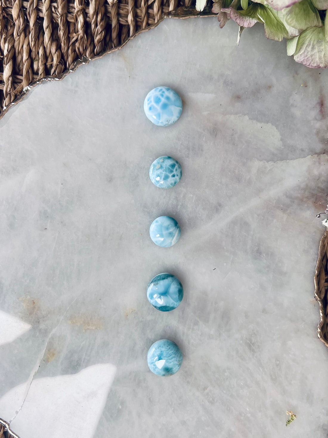 100% Natural Larimar Round Cabochons from Dominican Republic, Good fortune and energy balance