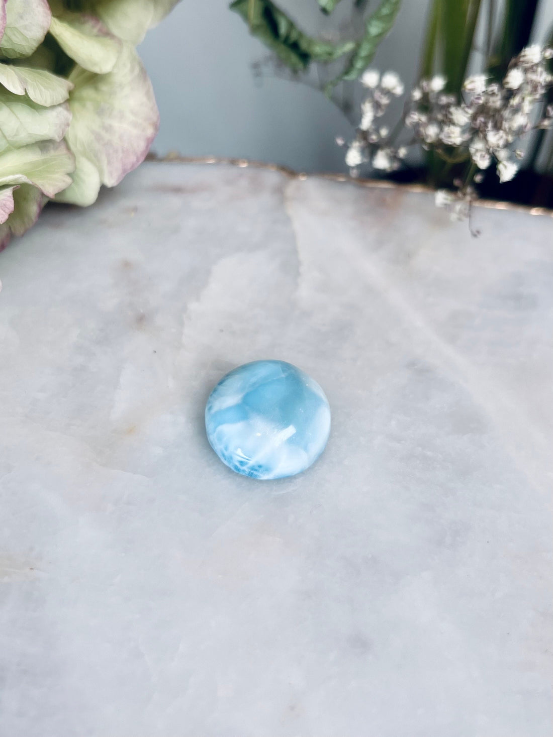 Grade AA 100% Natural Larimar Round Cabochon from Dominican Republic, Good Fortune, Earth Healing Crystal 8g