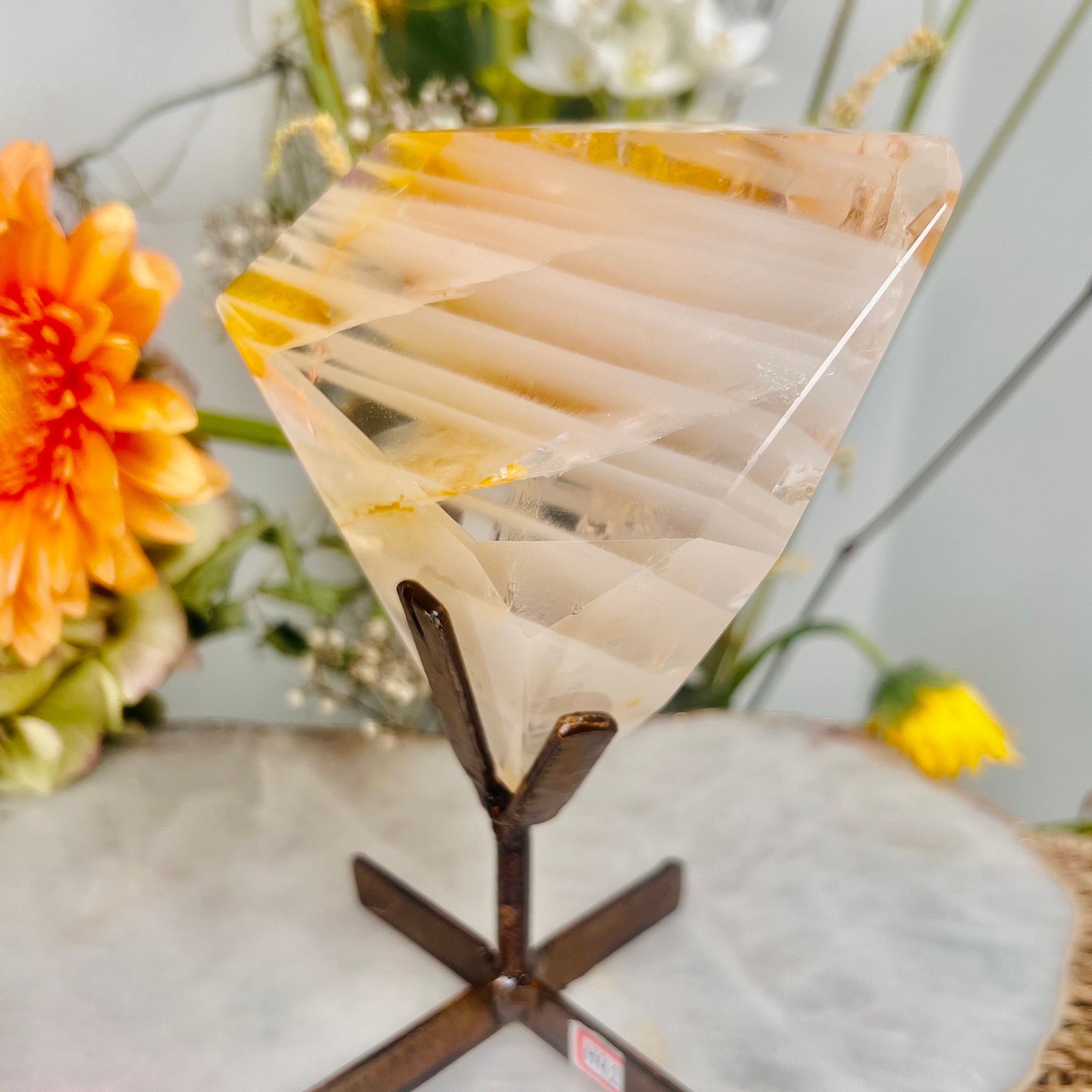 Grade AAA Golden Healer on Stand with Rainbow, Master Healer,Source Energy,High Frequency Crystal Healing Home Decor 611g -H42
