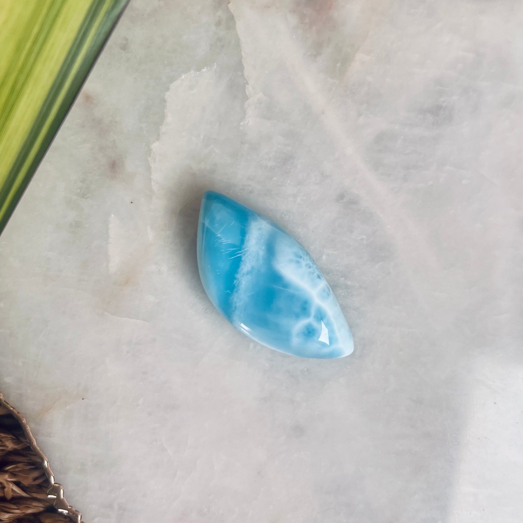 Grade AAA Natural Larimar l Cabochon from the Dominican Republic, Larimar Palmstone, Earth Healing Crystal 21g