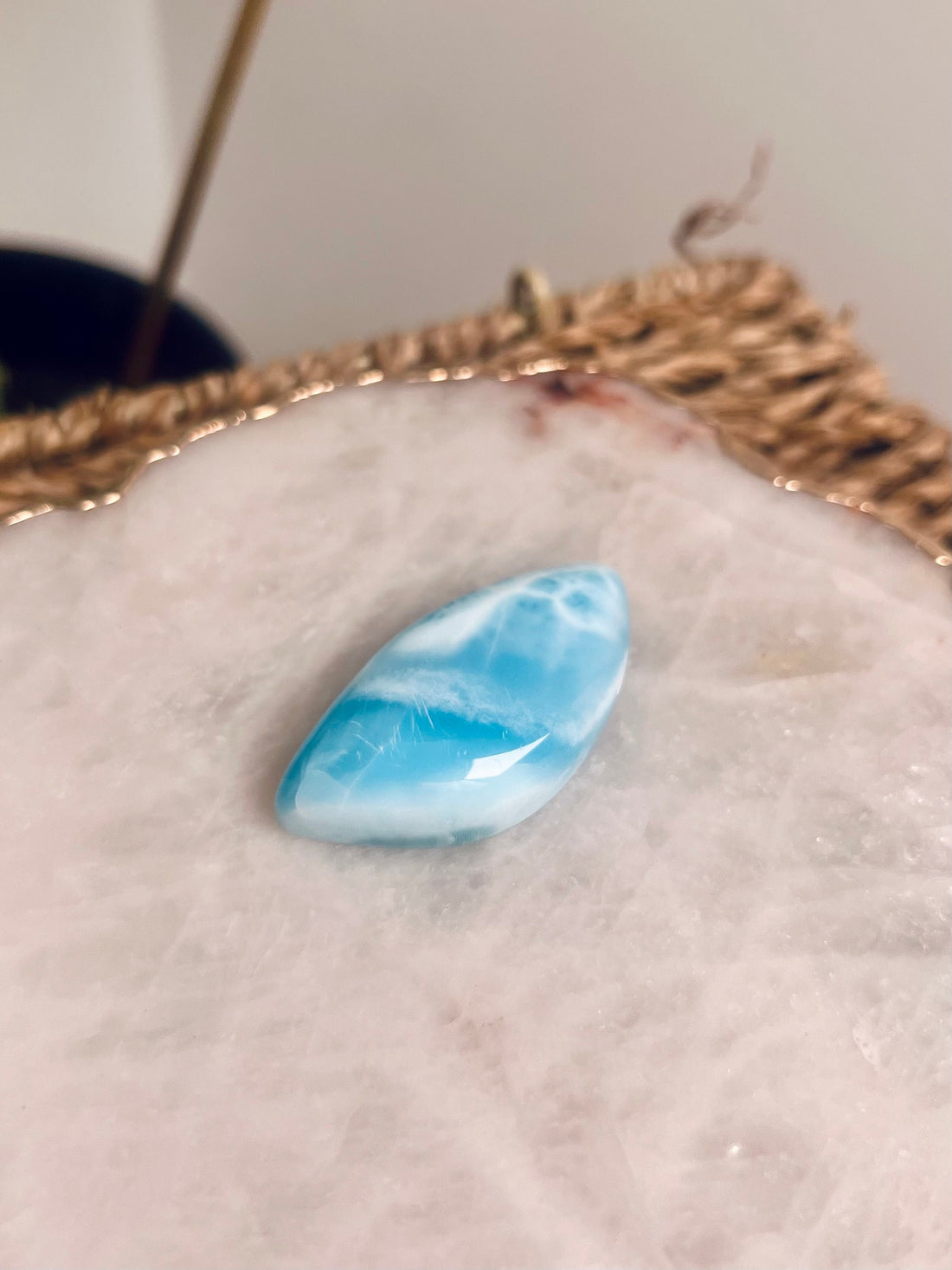 Grade AAA Natural Larimar l Cabochon from the Dominican Republic, Larimar Palmstone, Earth Healing Crystal 21g