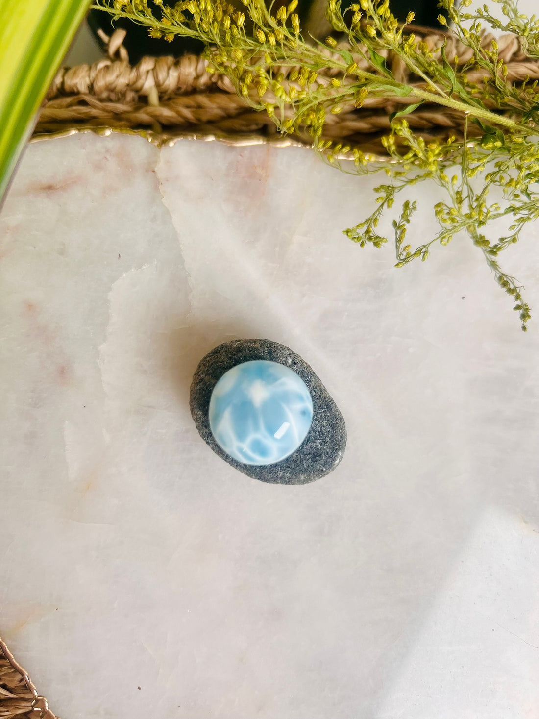 Grade AAA Natural Larimar Round Cabochon from the Dominican Republic, Larimar Palmstone, Earth Healing Crystal 8g