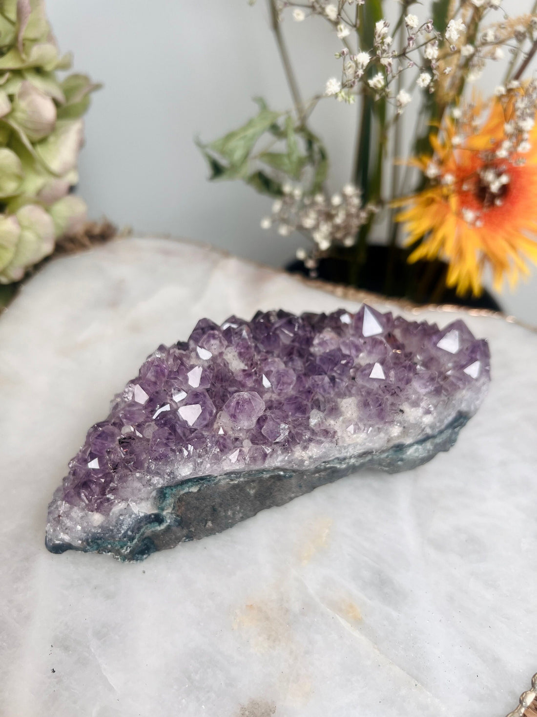Natural Amethyst Cluster with Calcite from Brazil 400g, Crystal Healing Home Decor AC07