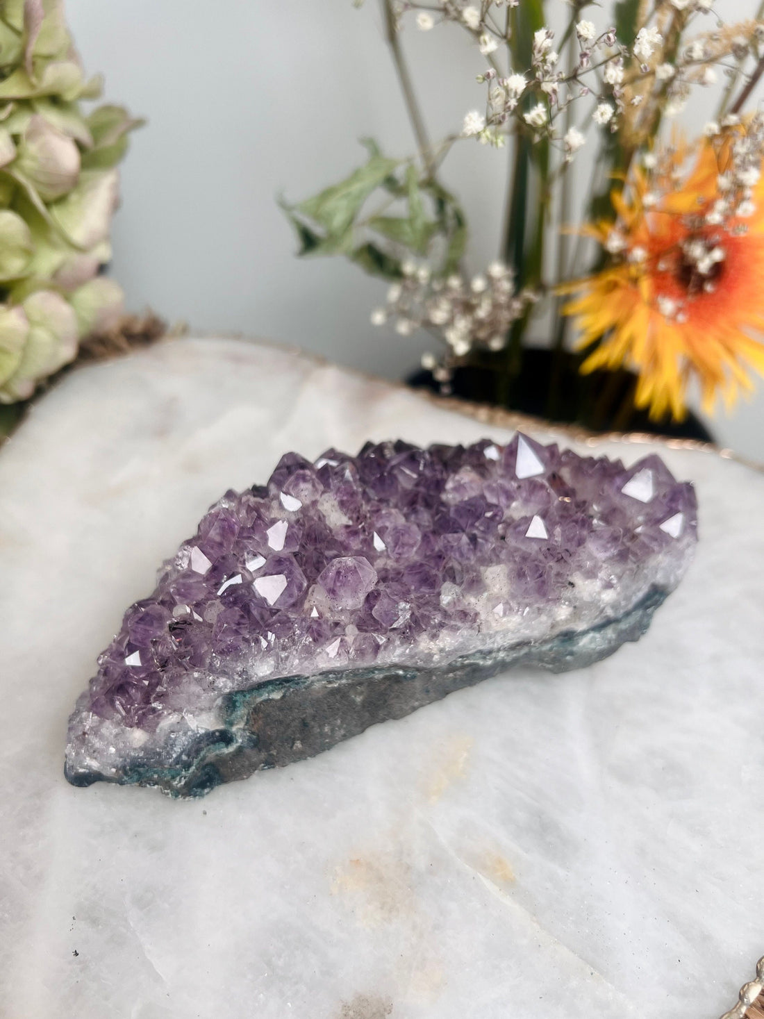 Natural Amethyst Cluster with Calcite from Brazil 400g, Crystal Healing Home Decor AC07