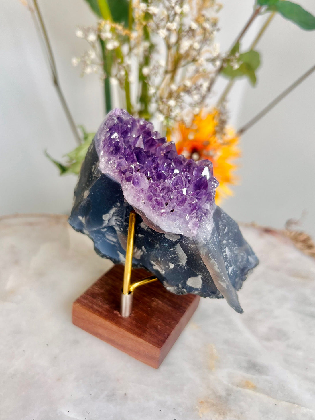 Natural Amethyst Cluster with Agate Base from Brazil 357g, Crystal Healing Home Decor AC04