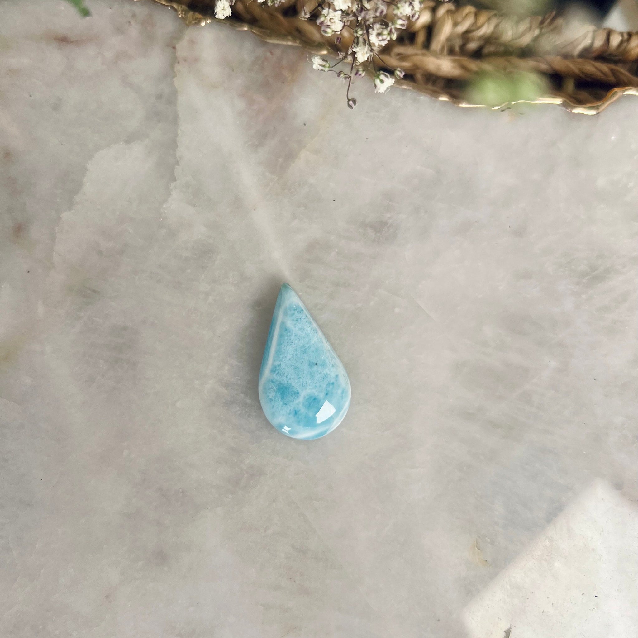 Grade AA 100% Natural Larimar Teardrop Cabochon from Dominican Republic 8g - LTB01