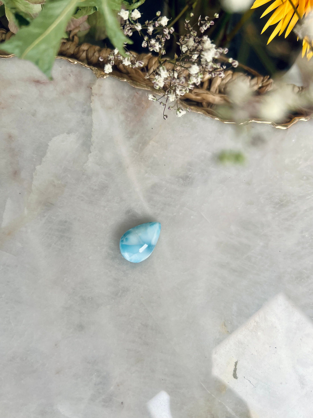 Grade AAA Natural Larimar Teardrop Cabochon from the Dominican Republic, Chakra Healing, Inner Wisdom and Manifestation Crystal 4g LT14