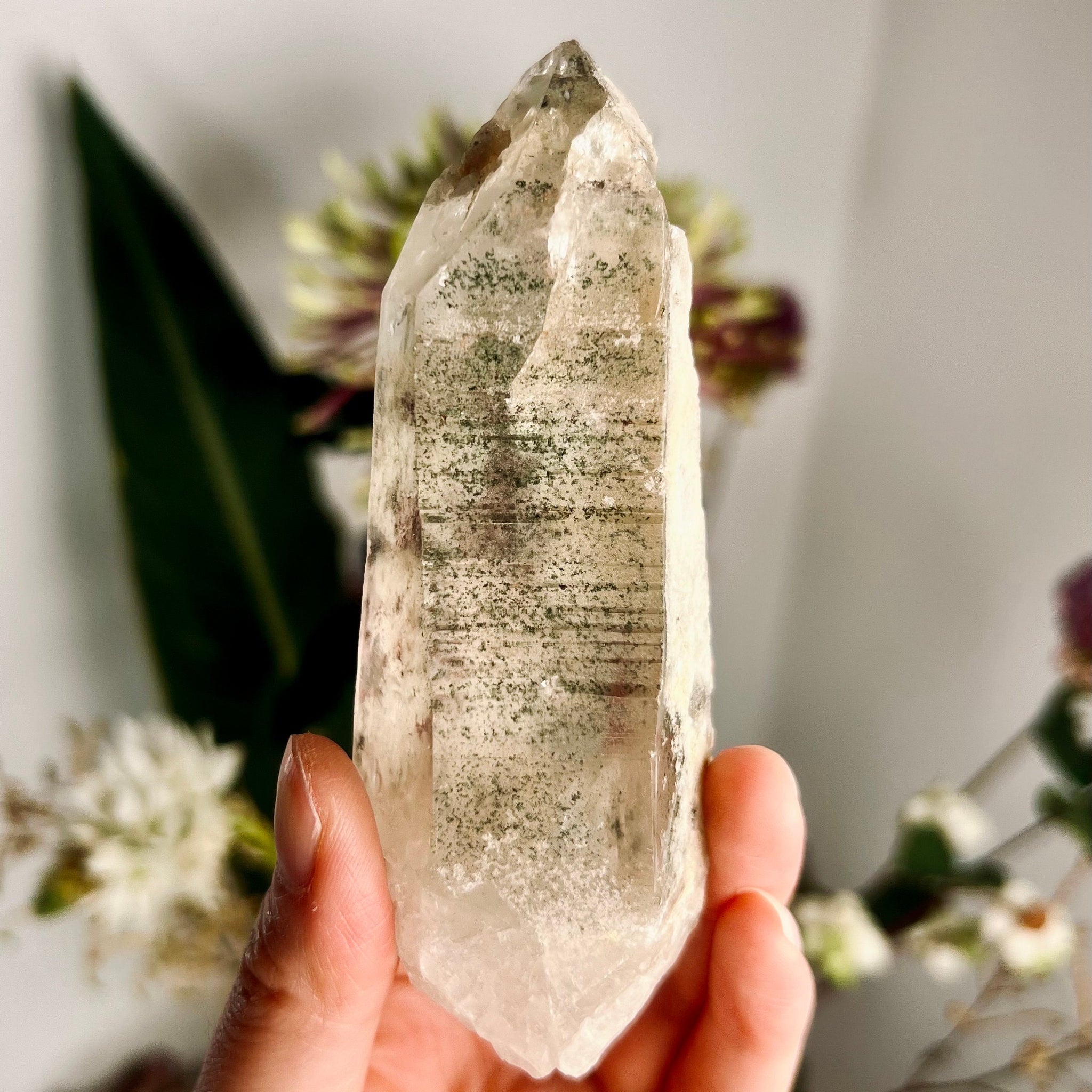 AAA Natural Chlorite Lemurian Quartz 152g, Self Healed, Starseed Quartz Wand,  Extra Quality CS06