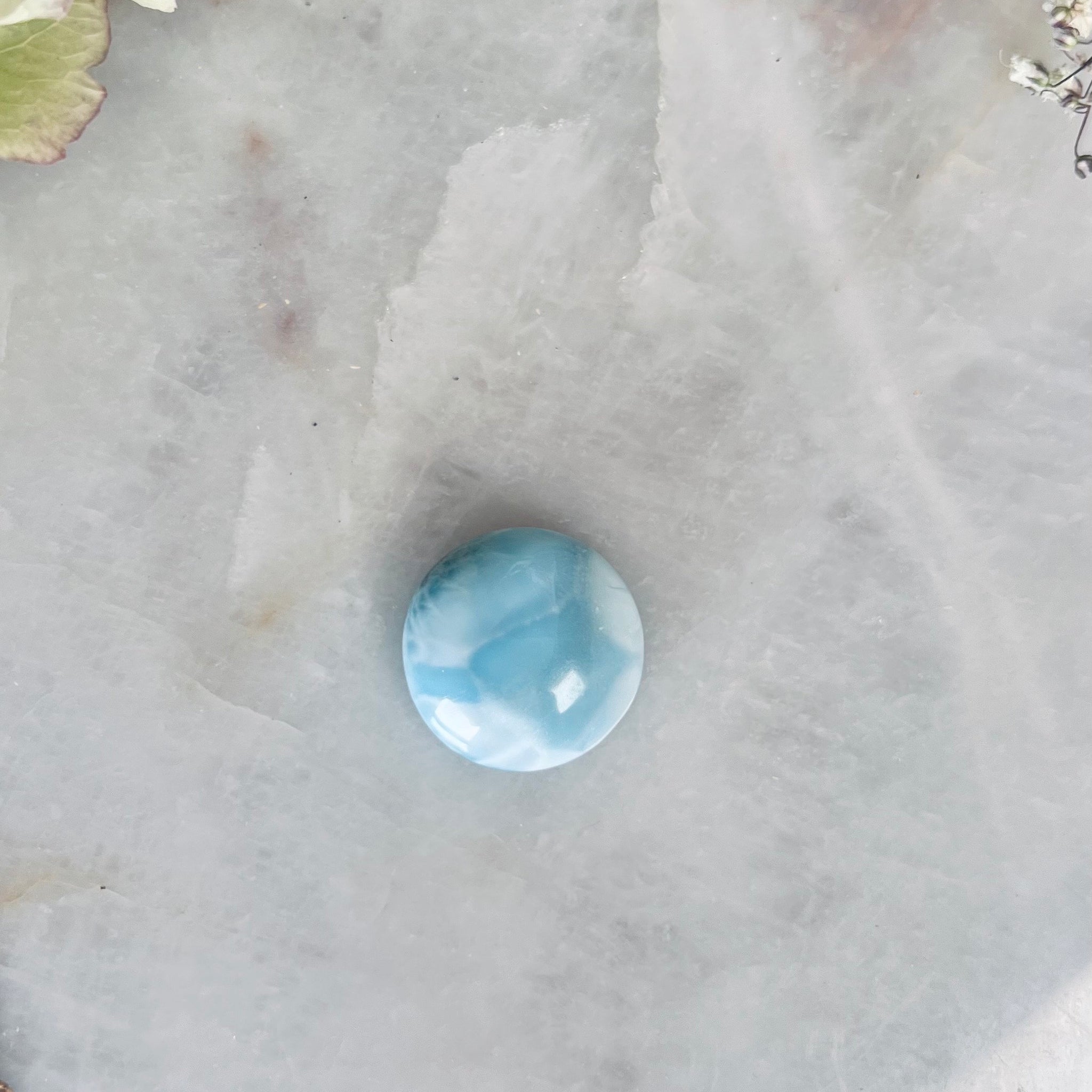Grade AA 100% Natural Larimar Round Cabochon from Dominican Republic, Good Fortune, Earth Healing Crystal 8g