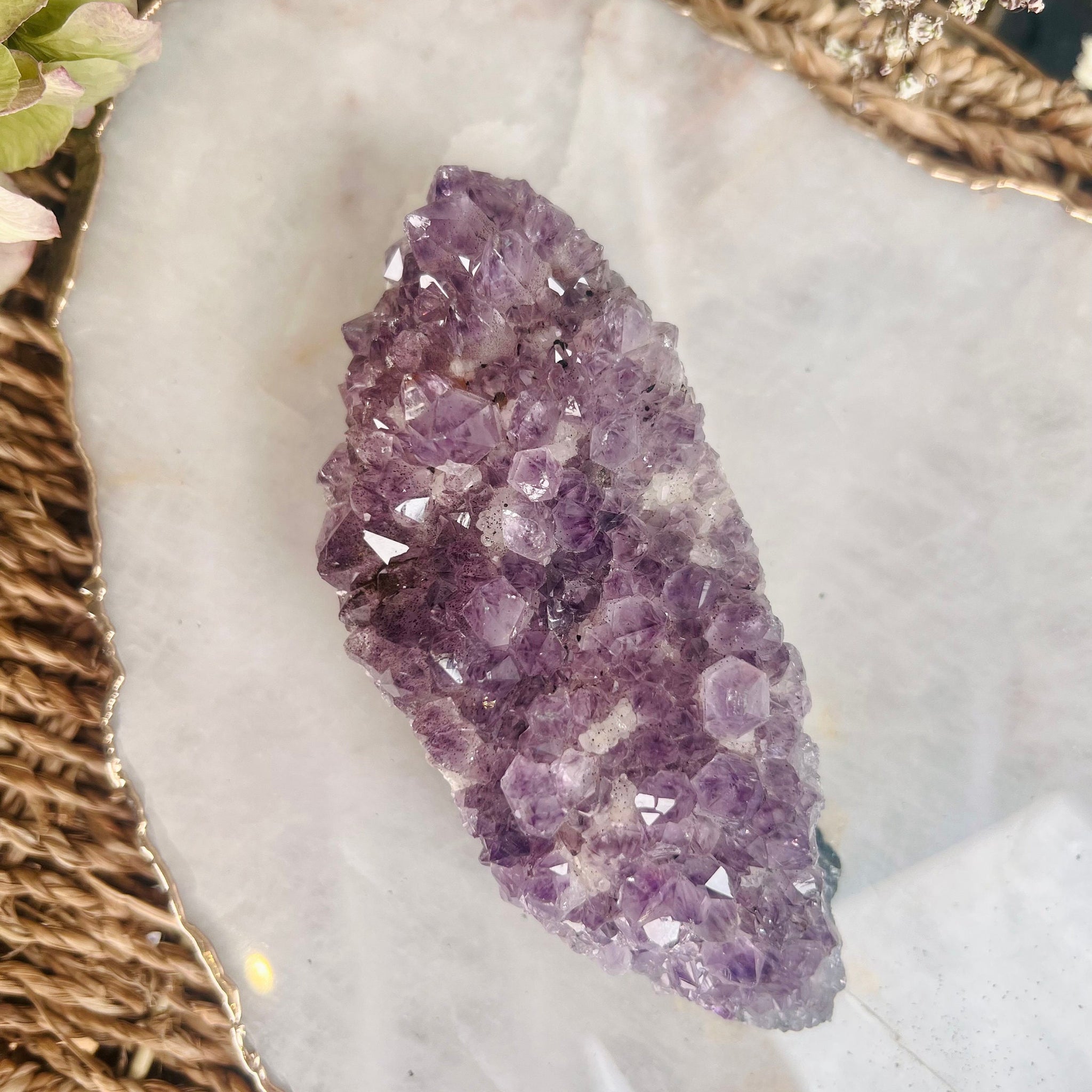 Natural Amethyst Cluster with Calcite from Brazil 400g, Crystal Healing Home Decor AC07