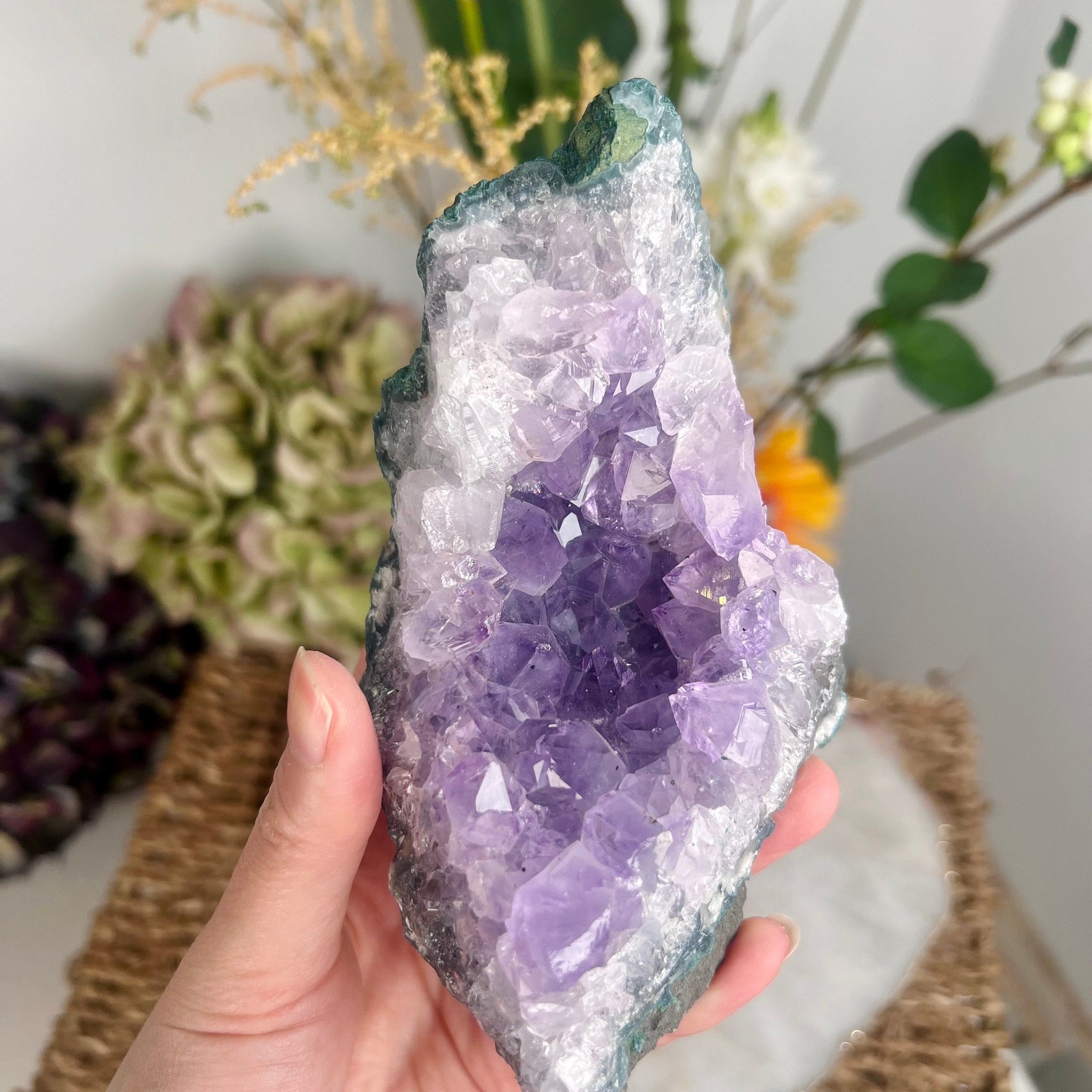 Natural Amethyst Cluster from Brazil 423g, Crystal Healing Home Decor AC18