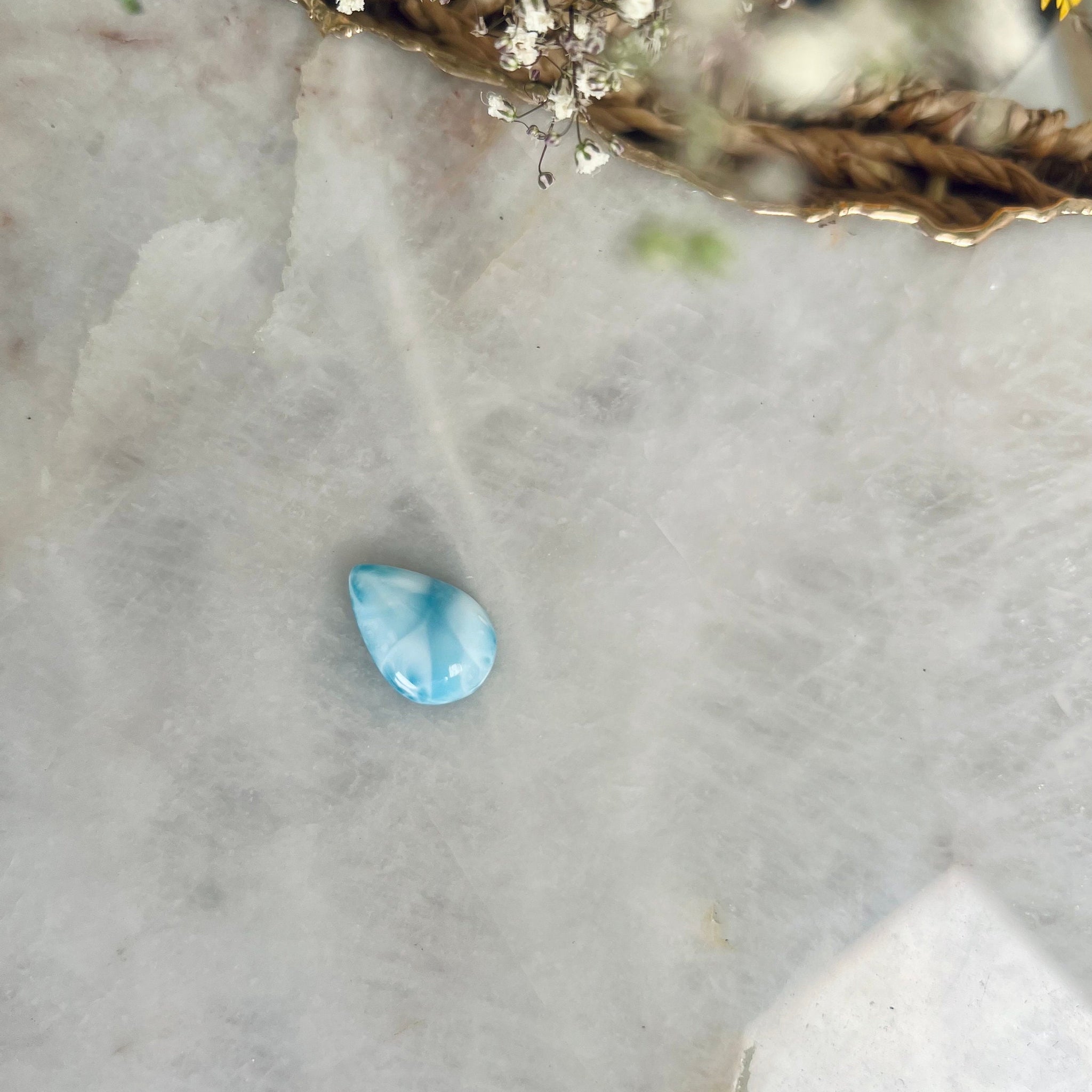 Grade AAA Natural Larimar Teardrop Cabochon from the Dominican Republic, Chakra Healing, Inner Wisdom and Manifestation Crystal 4g LT14