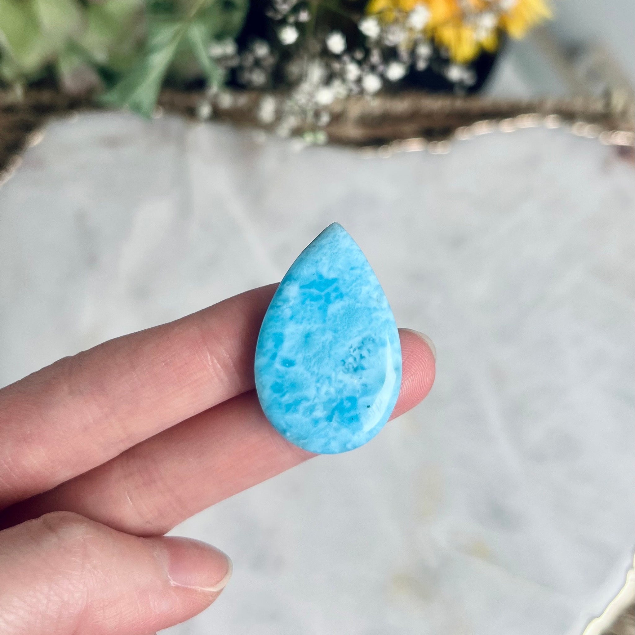 100% Natural Larimar Teardrop Cabochon from Dominican Republic, Earth Healing Crystal, Crystal for Manifestation 7g LT16
