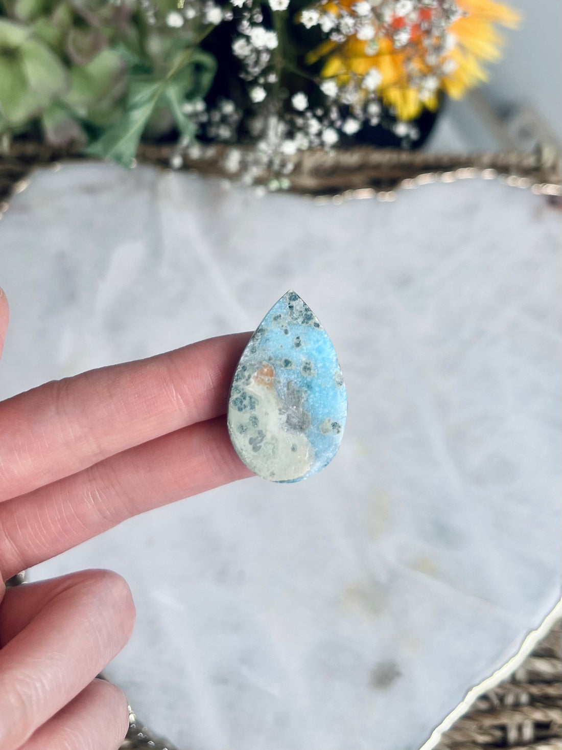 100% Natural Larimar Teardrop Cabochon from Dominican Republic, Earth Healing Crystal, Crystal for Manifestation 7g LT16