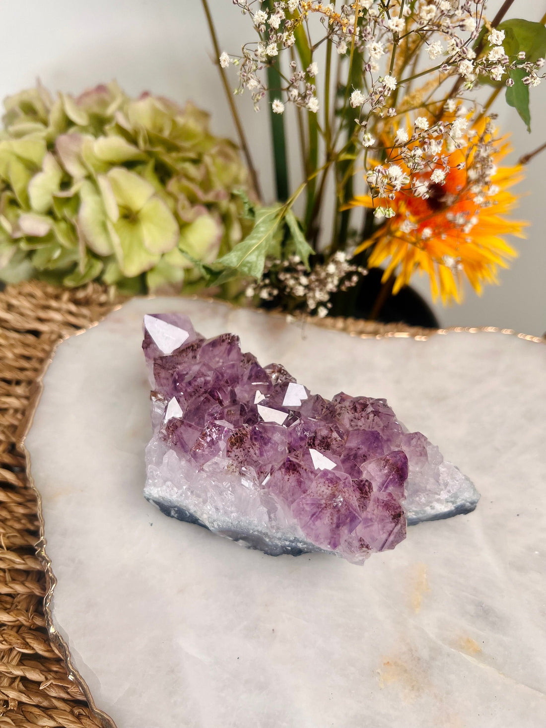 Natural Brazil Amethyst Cluster with Rutile, Healing Crystal Home Decor 430g - AC15