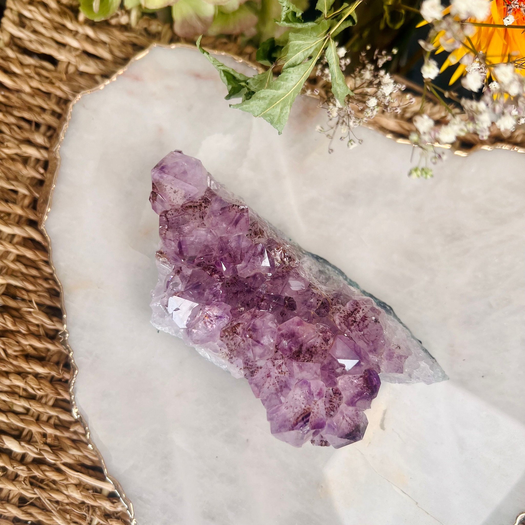 Natural Brazil Amethyst Cluster with Rutile, Healing Crystal Home Decor 430g - AC15
