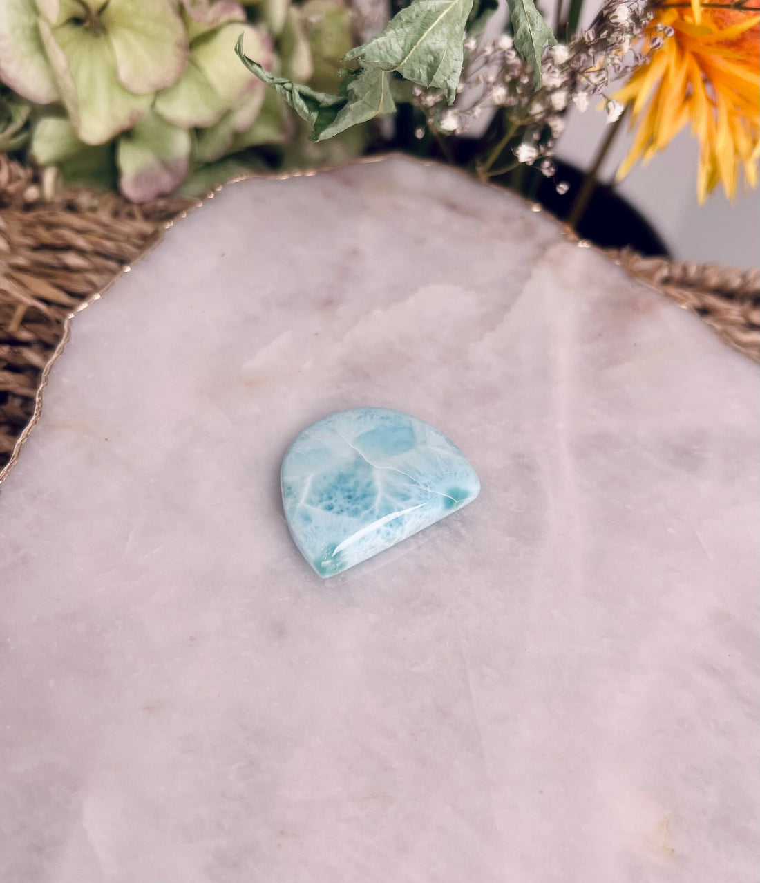 Grade AAA Natural Larimar Cabochon from the Dominican Republic, Chakra Healing, Inner Wisdom and Manifestation Crystal 13g - LM07