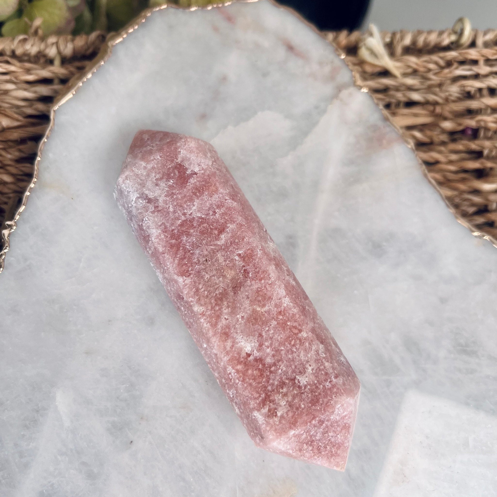 Grade AAA Super Sparkly Pink Amethyst DT, Heart Healing Crystal Wand, Double Terminated 188g PADT-02