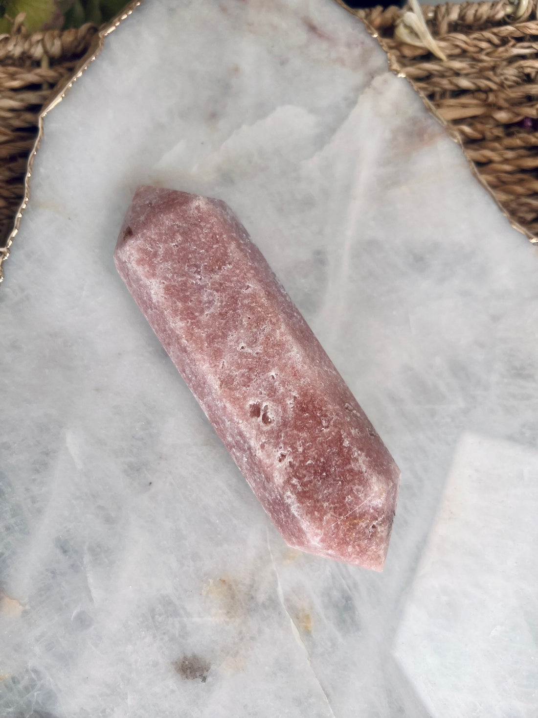 Grade AAA Super Sparkly Pink Amethyst DT, Heart Healing Crystal Wand, Double Terminated 188g PADT-02