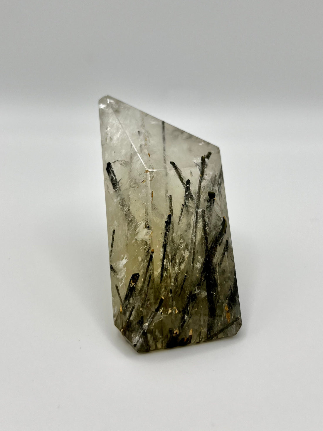 Grade AA Natural Black Tourmaline in Quartz–Polished Freeform with Rainbows, Protection and Energy Healing RQ01 265g