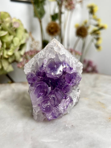 Natural Brazilian Amethyst Geode Cutbase Tower, crystal healing home decor 294g ACT10