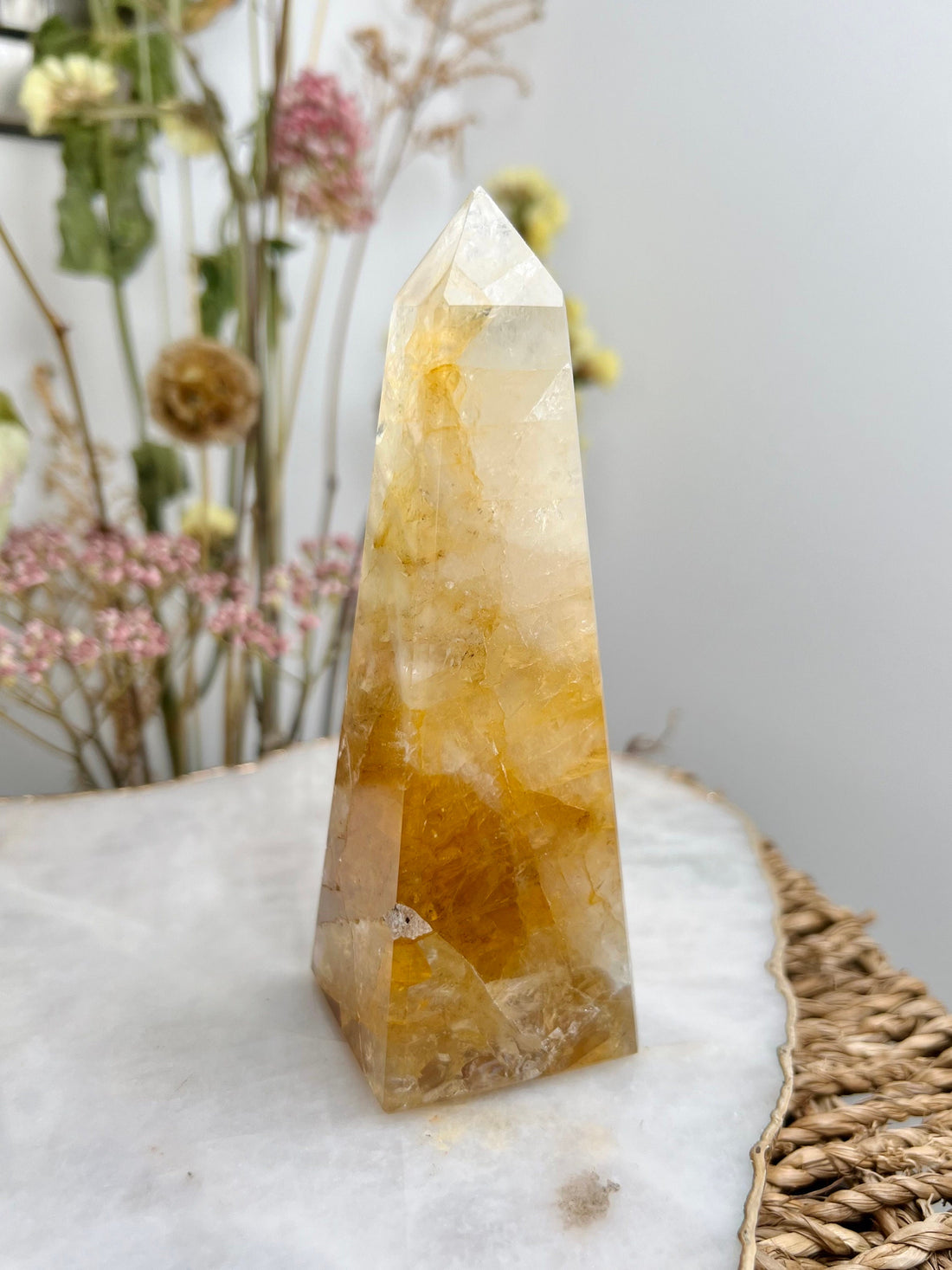 Grade AAA Golden Healer Obelisk with Rainbows, Source Energy Crystal Tower 291g GHO05 Discounted for minor imperfection on tip