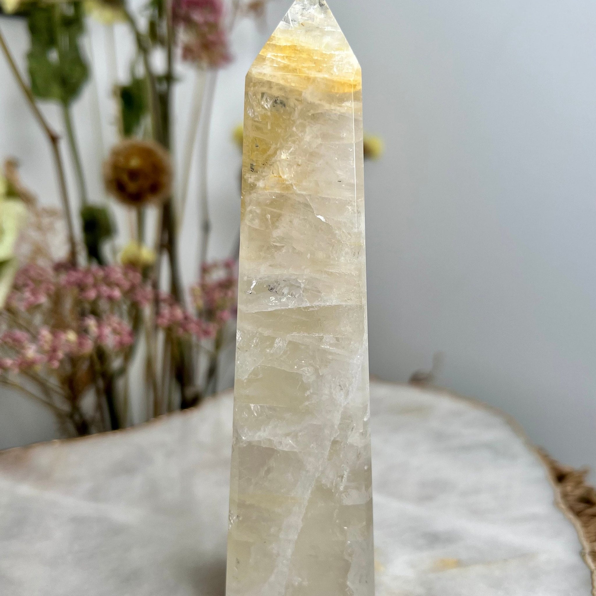 Grade AAA Golden Healer Obelisk, Natural Hematoid Quartz, Balance All Chakras, Source Energy Crystal Tower 230g GHO06