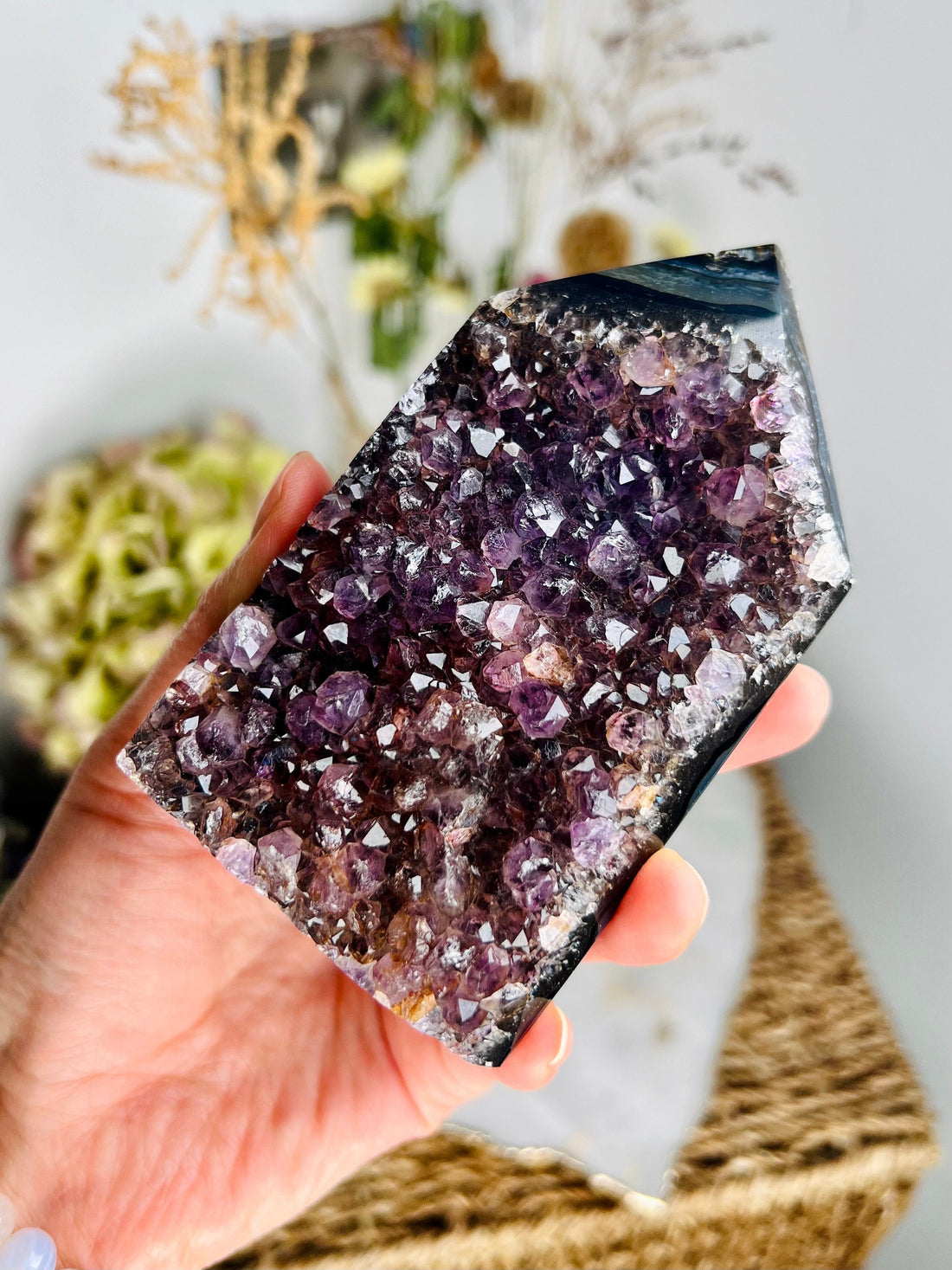 Grade AA Brazilian Amethyst Geode Tower with Agate, Crystal Healing Home Decord, Wealth Attraction and Protective Fengshui EAT12 317g