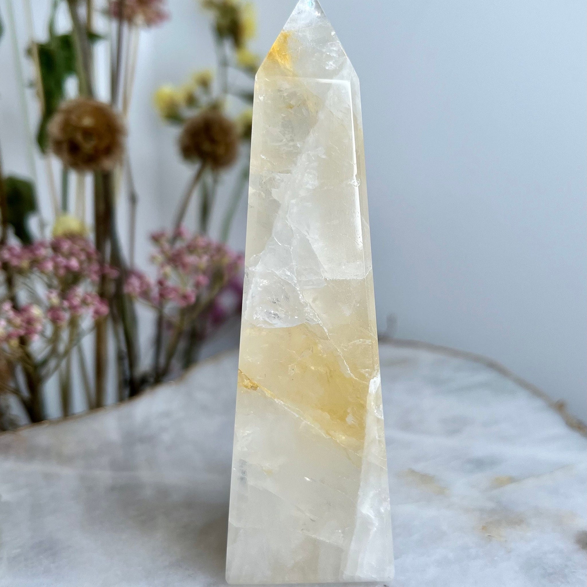 Grade AAA Golden Healer Obelisk, Natural Hematoid Quartz, Balance All Chakras, Source Energy Crystal Tower 236g GHO12