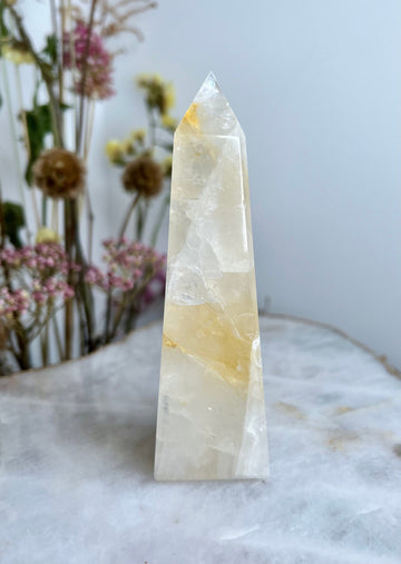 Grade AAA Golden Healer Obelisk, Natural Hematoid Quartz, Balance All Chakras, Source Energy Crystal Tower 236g GHO12