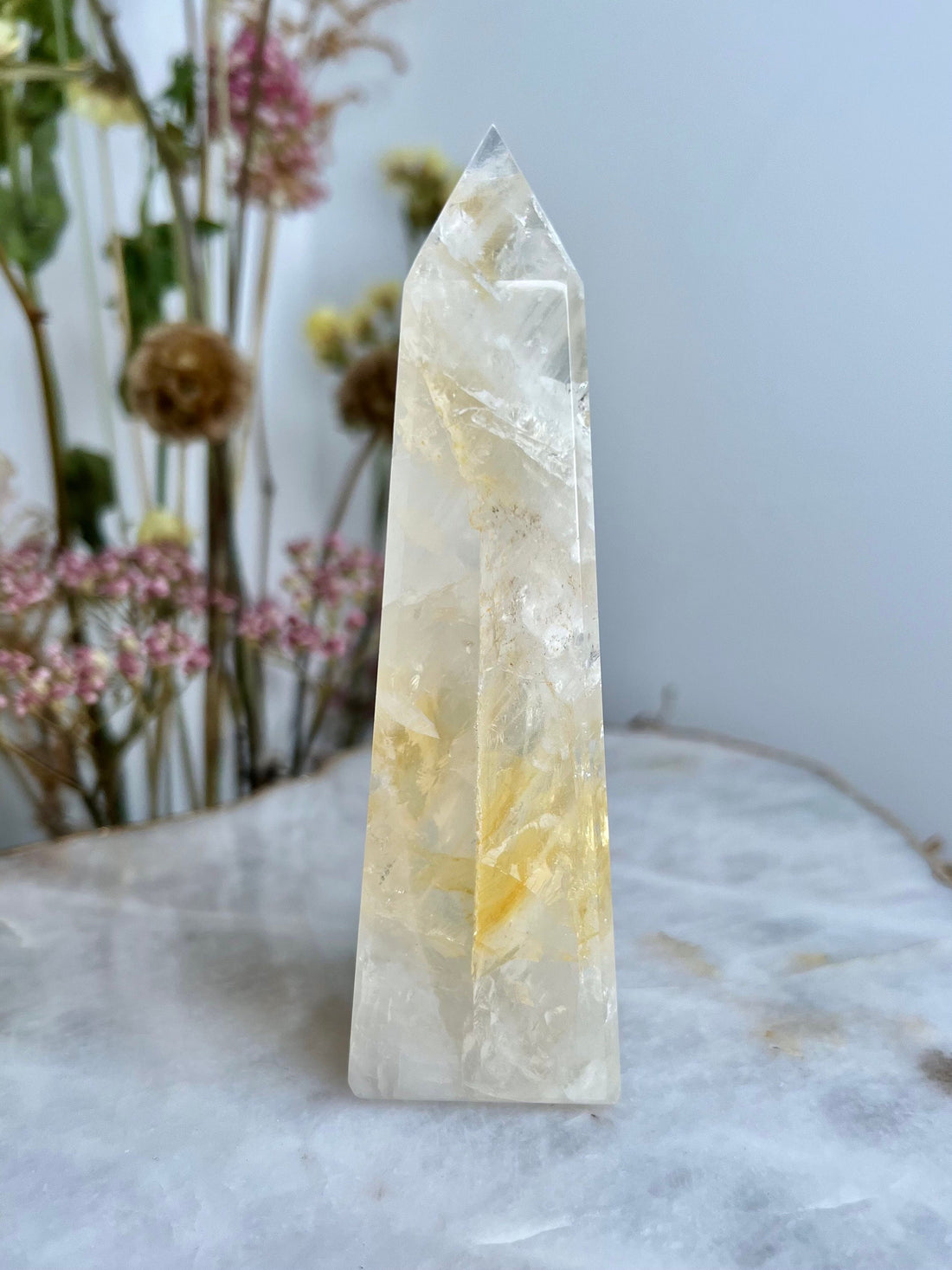 Grade AAA Golden Healer Obelisk, Natural Hematoid Quartz, Balance All Chakras, Source Energy Crystal Tower 236g GHO12