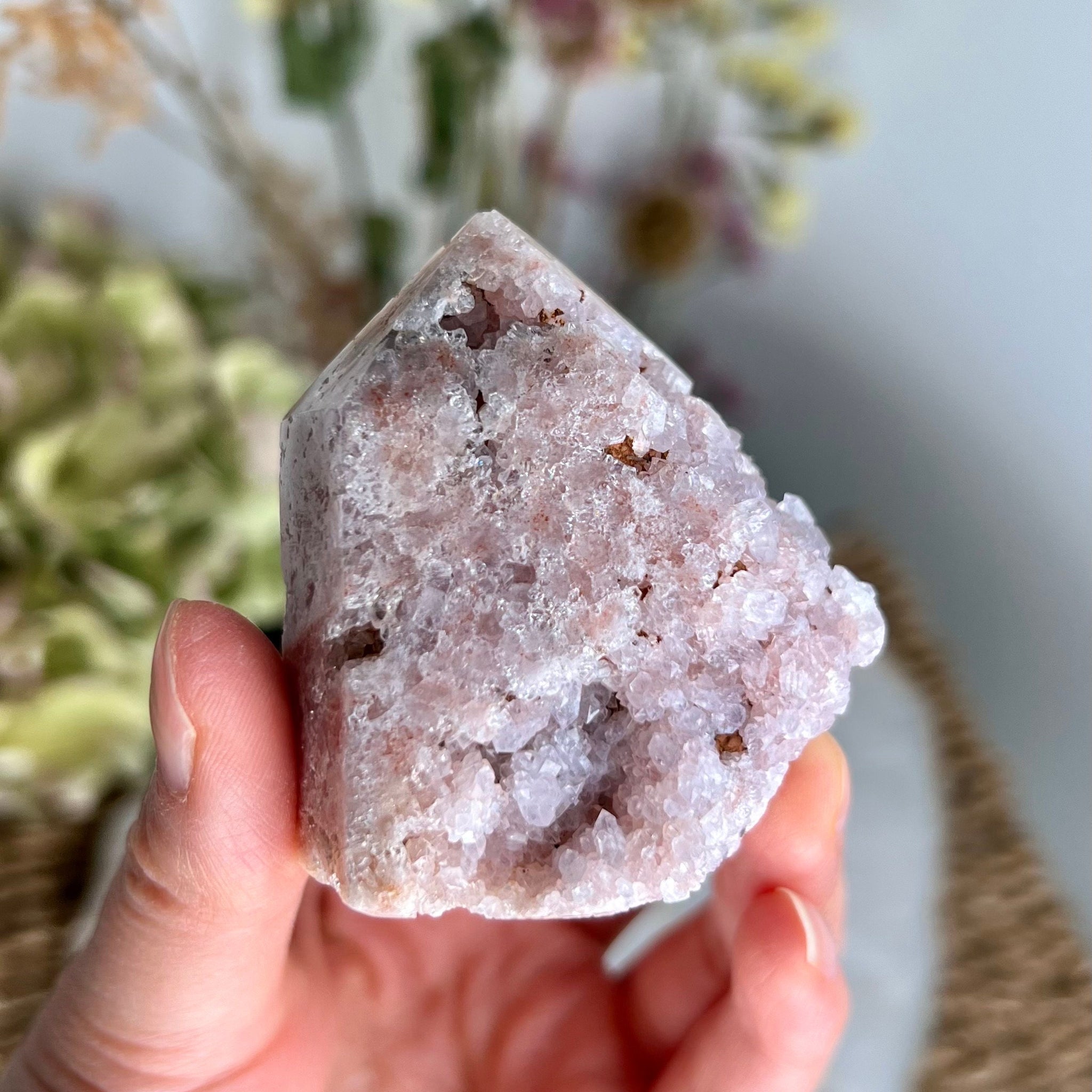 Grade AAA Pink Amethyst Tower with Druzy Geode, Soothing Energy & Divine Femininity 99g PET11