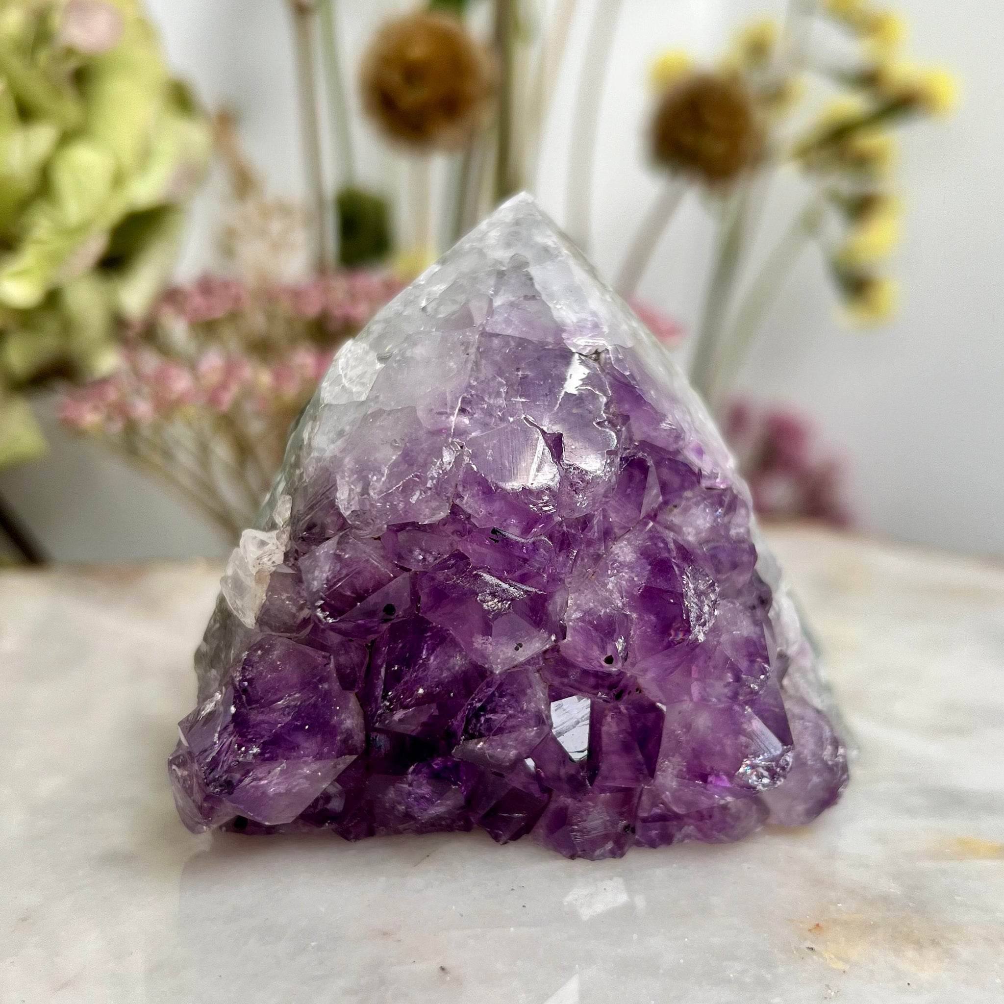 Natural Brazilian Amethyst Geode Cutbase Tower, crystal healing home decor 291g ACT04