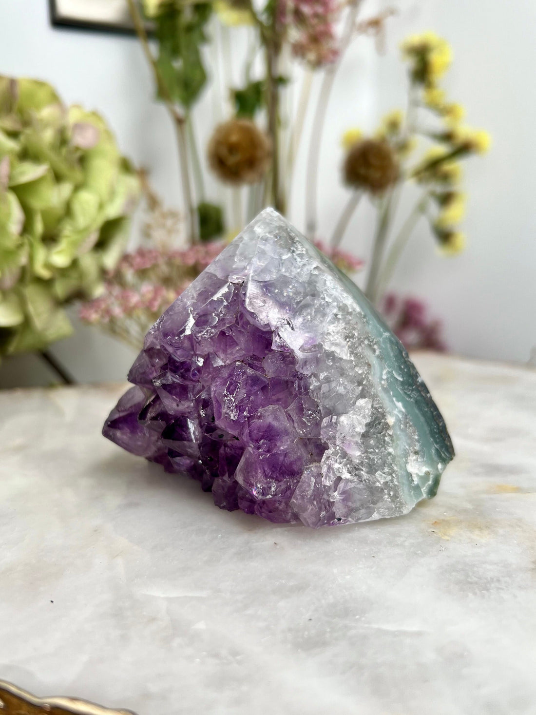 Natural Brazilian Amethyst Geode Cutbase Tower, crystal healing home decor 291g ACT04