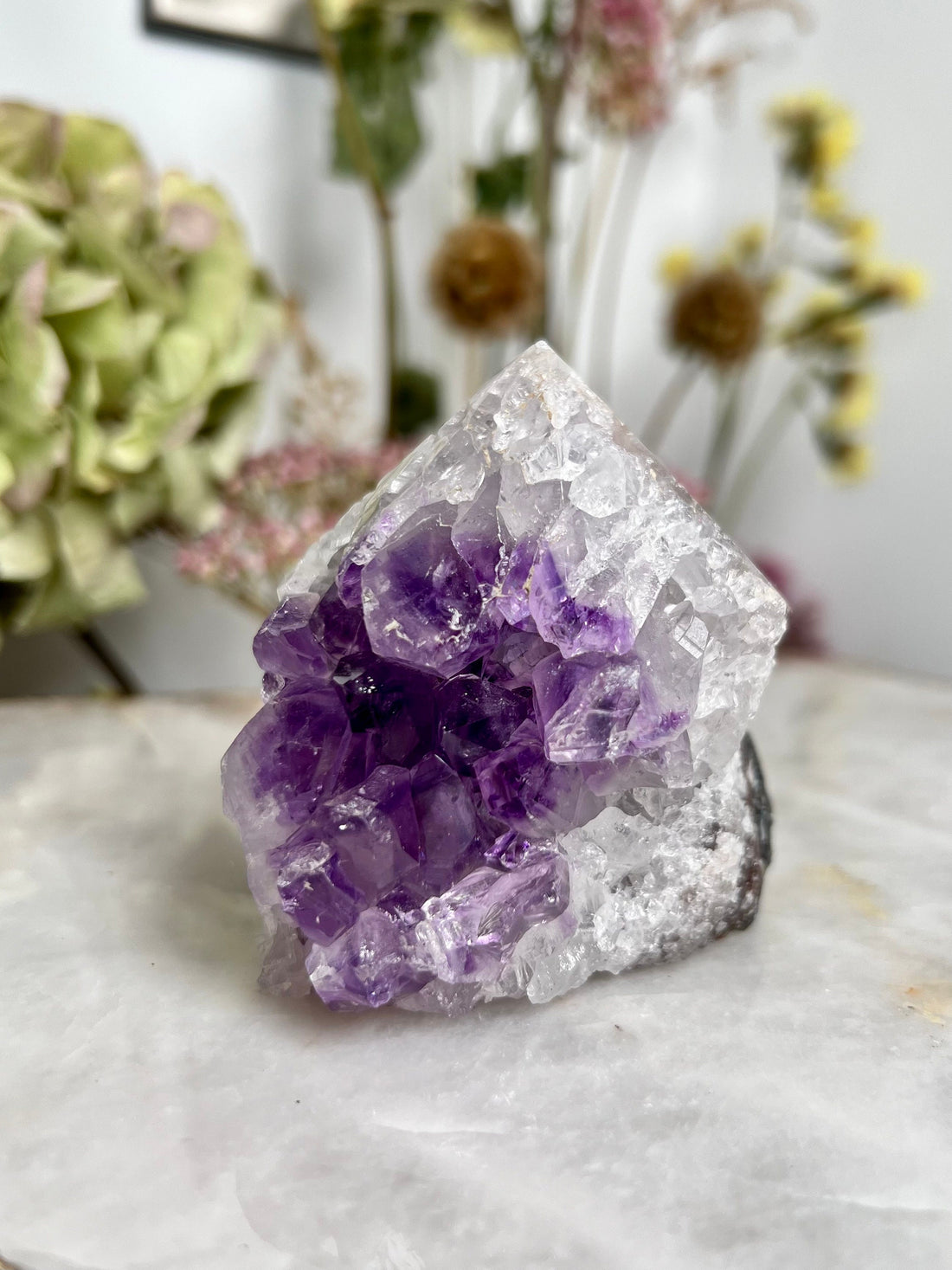 Natural Brazilian Amethyst Geode Cutbase Tower, crystal healing home decor 294g ACT10