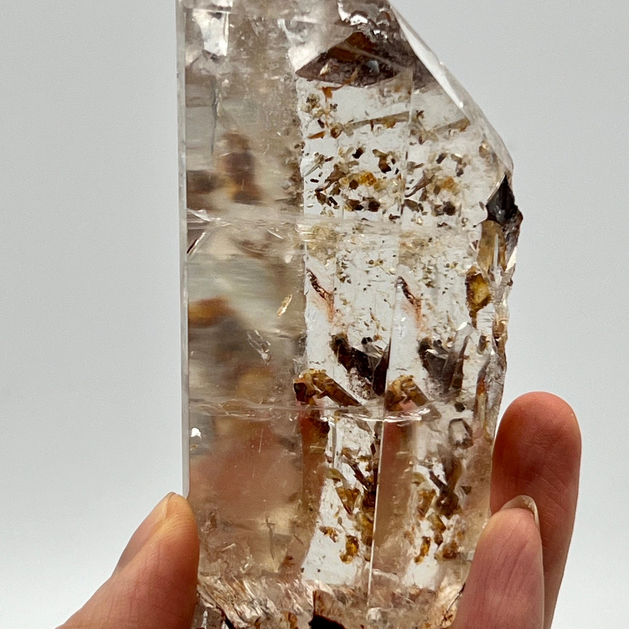 Grade AAA Manifestation Quartz Freeform with Hematoid Inclusion & Rainbows - Semi-Polished Power Stone MT03 206g