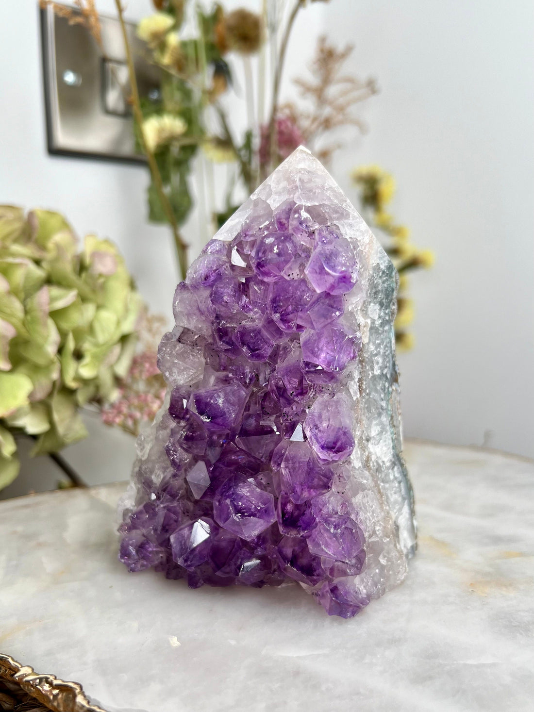 Grade AA Natural Brazilian Amethyst Geode Cutbase Tower, with Agate and Quartz, 764g ACT24