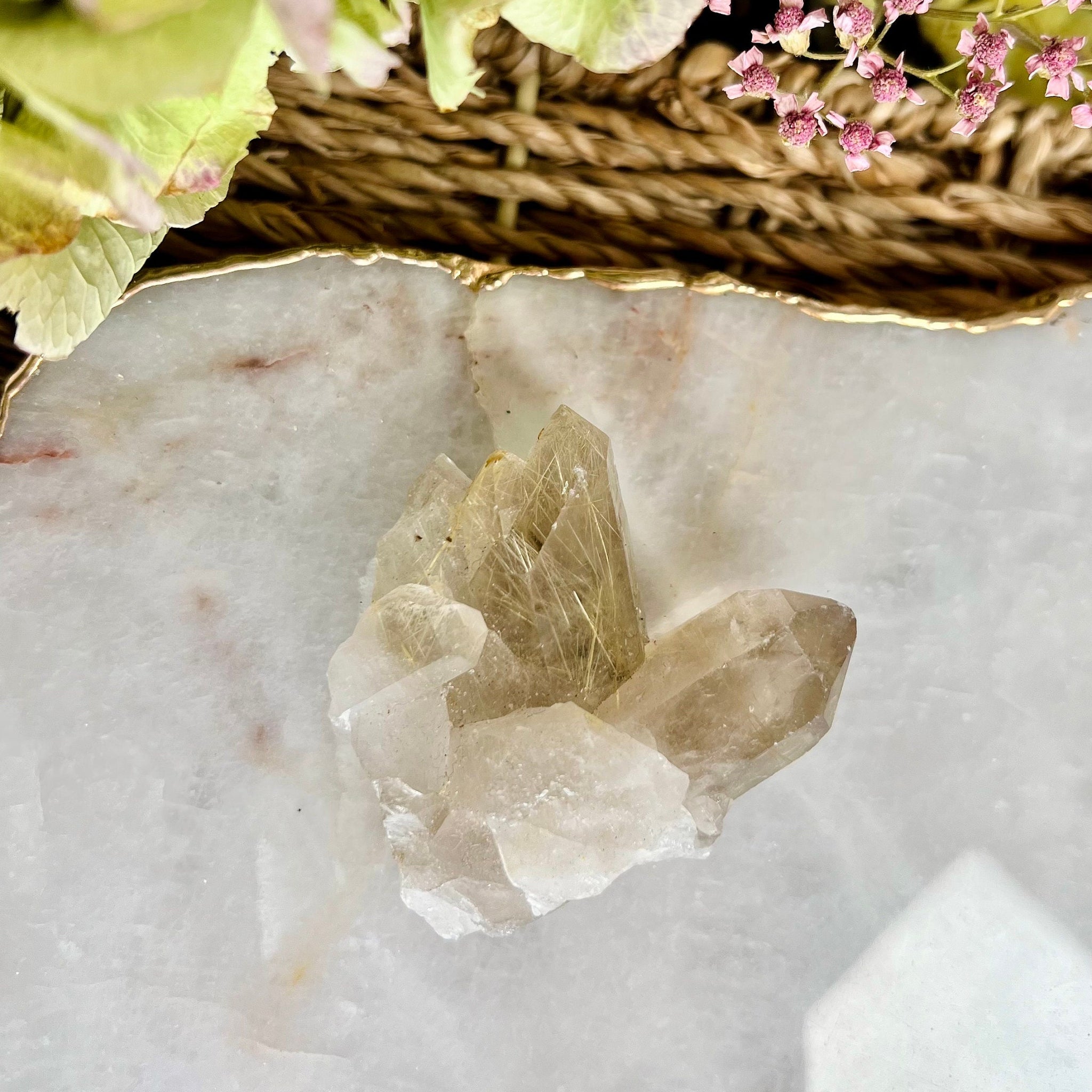 Grade AAA Golden Rutile Quartz with Bridge & Cross Formation - A Stone of High Frequency and Power 60g RQ03