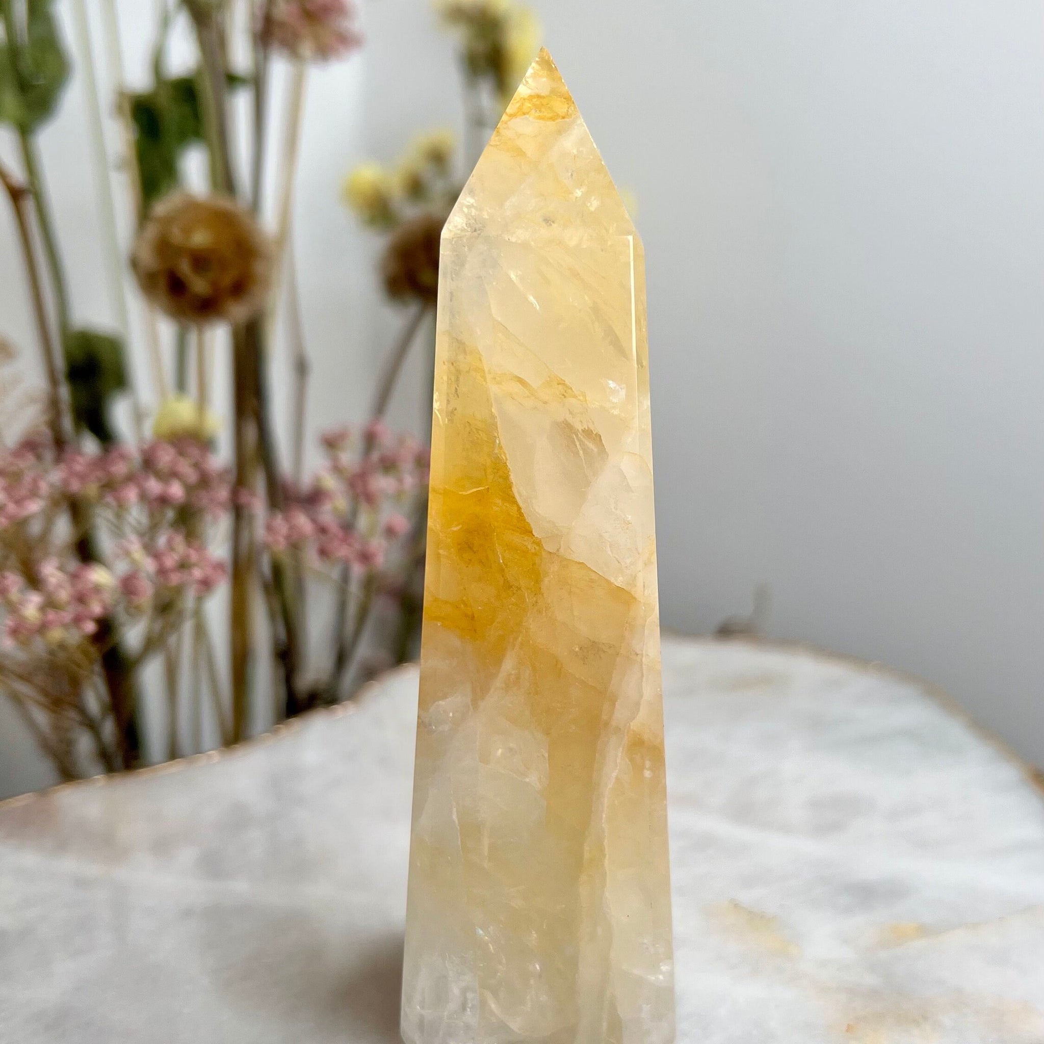 Grade AAA Golden Healer Obelisk, Balance All Chakras, Source Energy Crystal Tower 217g GHO04, Discounted for Minor imperfection