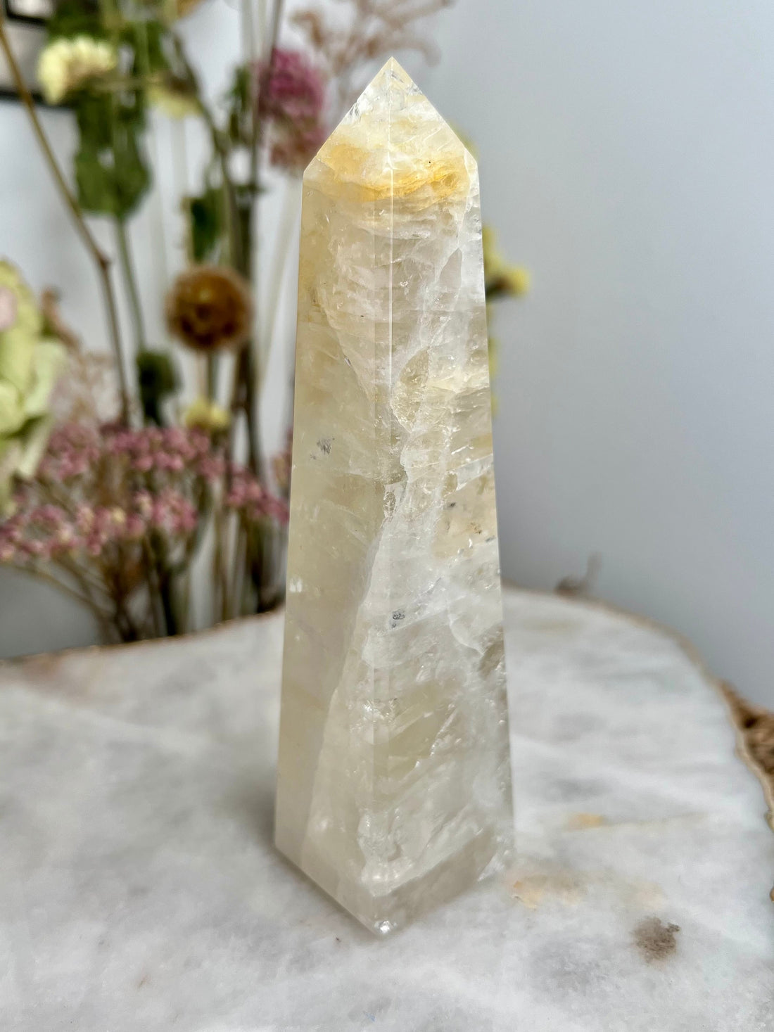 Grade AAA Golden Healer Obelisk, Natural Hematoid Quartz, Balance All Chakras, Source Energy Crystal Tower 230g GHO06