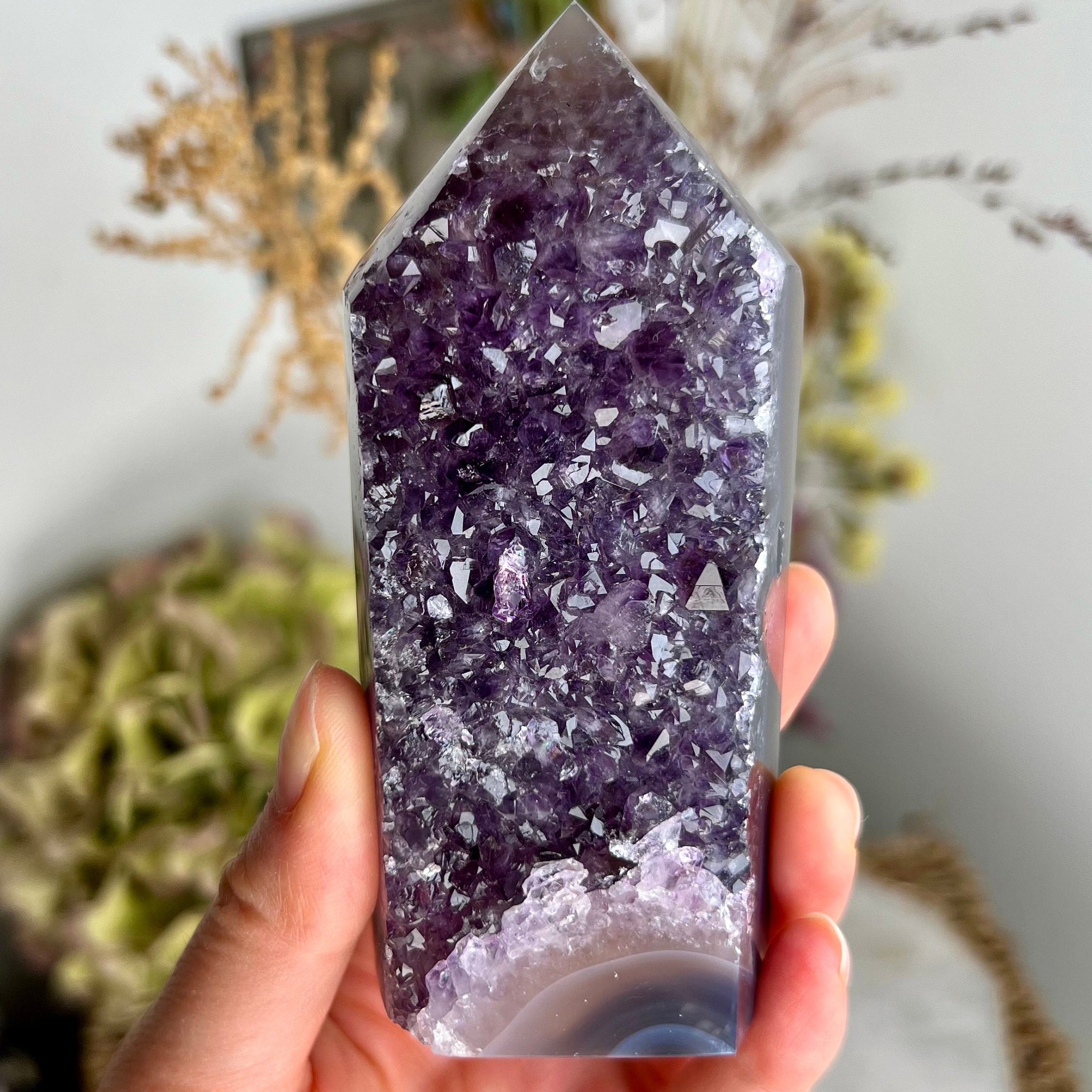 Grade AAA Brazilian Amethyst Geode Tower with Agate, Crystal Healing Home Decord, Wealth Attraction and Protective Fengshui EAT11 260g