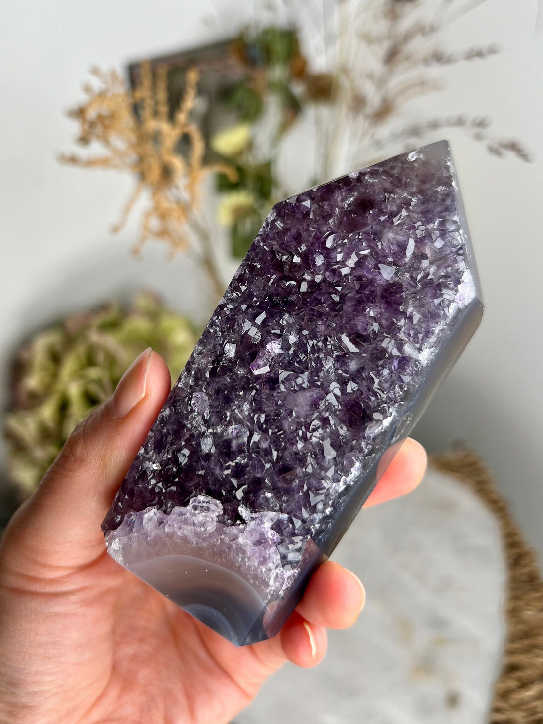 Grade AAA Brazilian Amethyst Geode Tower with Agate, Crystal Healing Home Decord, Wealth Attraction and Protective Fengshui EAT11 260g