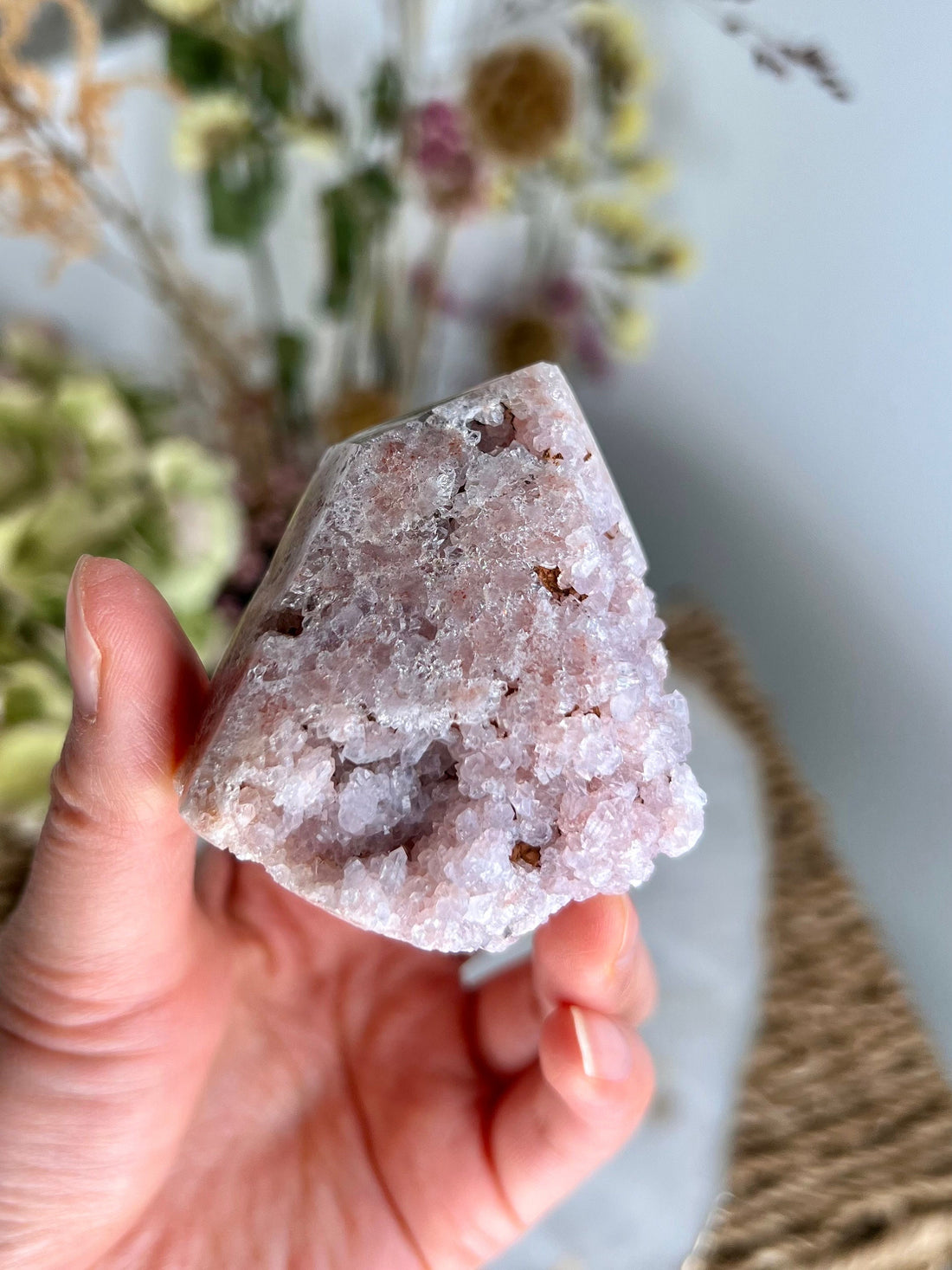 Grade AAA Pink Amethyst Tower with Druzy Geode, Soothing Energy & Divine Femininity 99g PET11