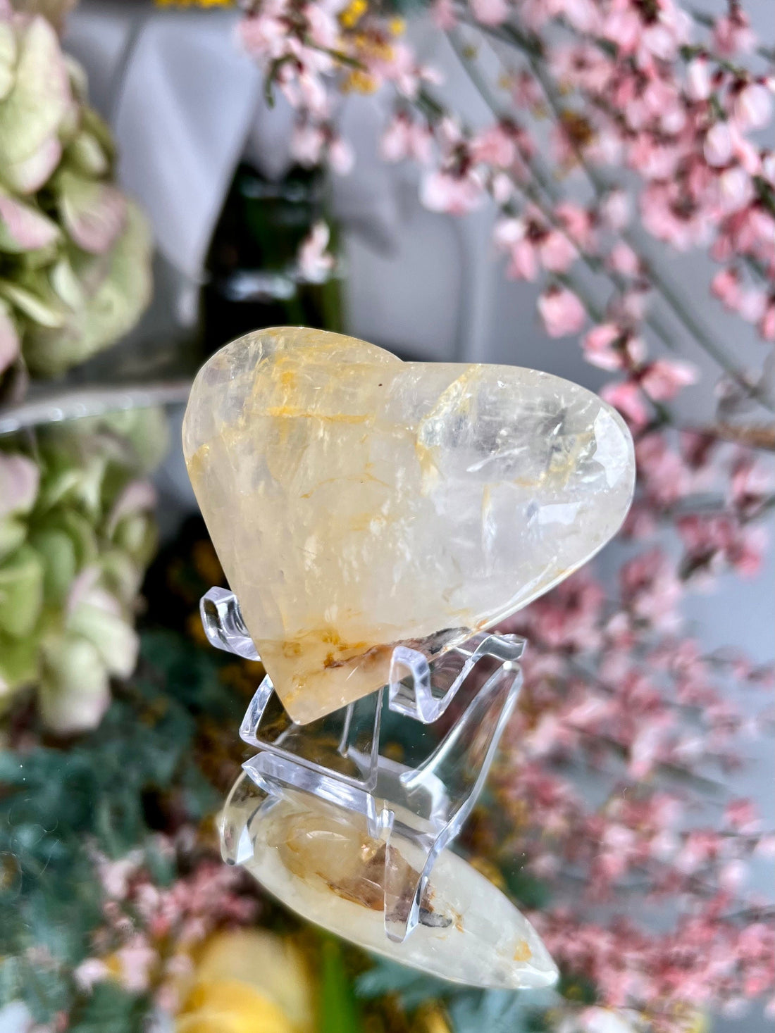 Natural Golden Healer Heart with Rainbow - Hematoid Quartz, Chakra Balancing & High-Frequency Energy Crystal 55g