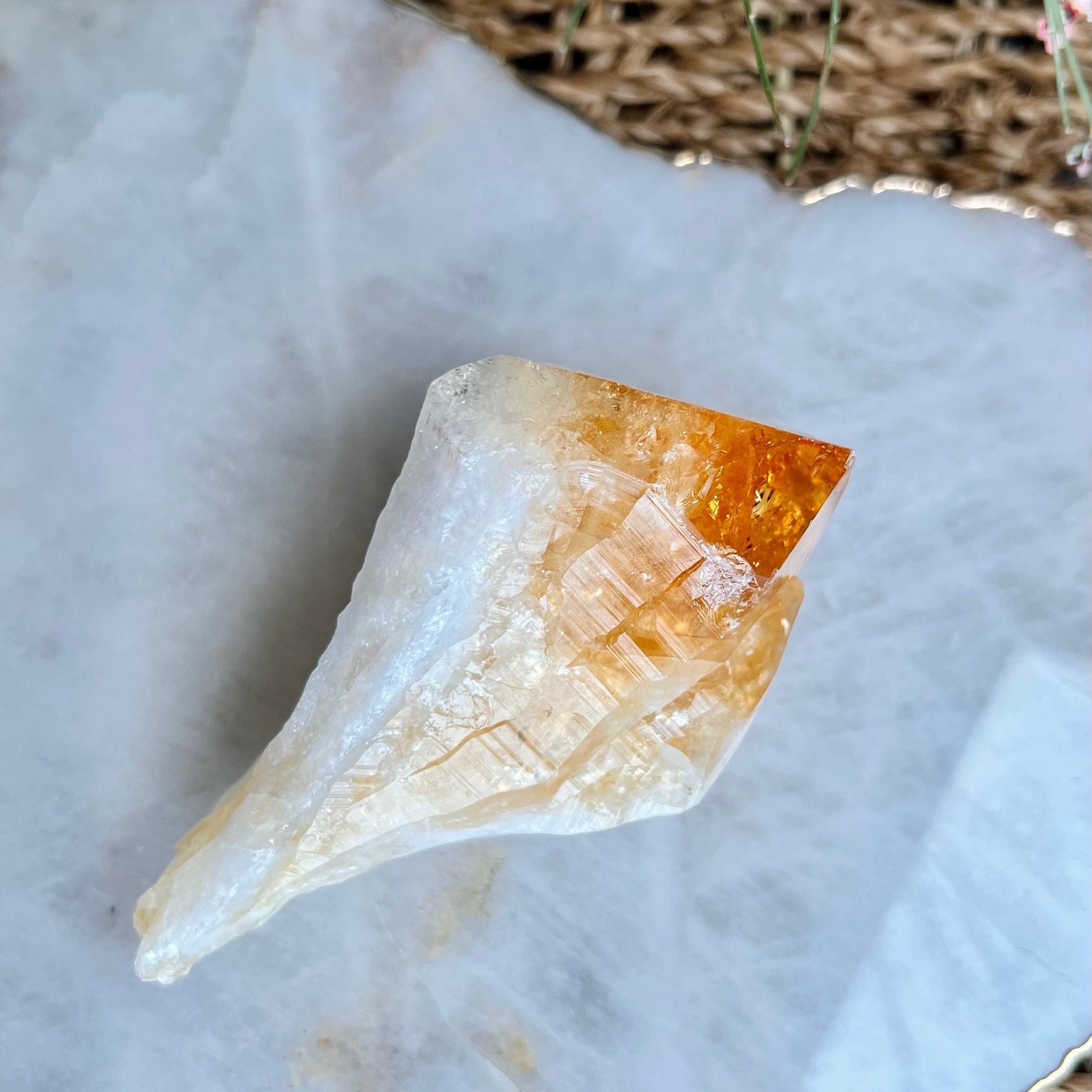 Extra Quality Heated Citrine Point with Rainbow - The Sunshine Stone for Prosperity and Growth 212g RC03