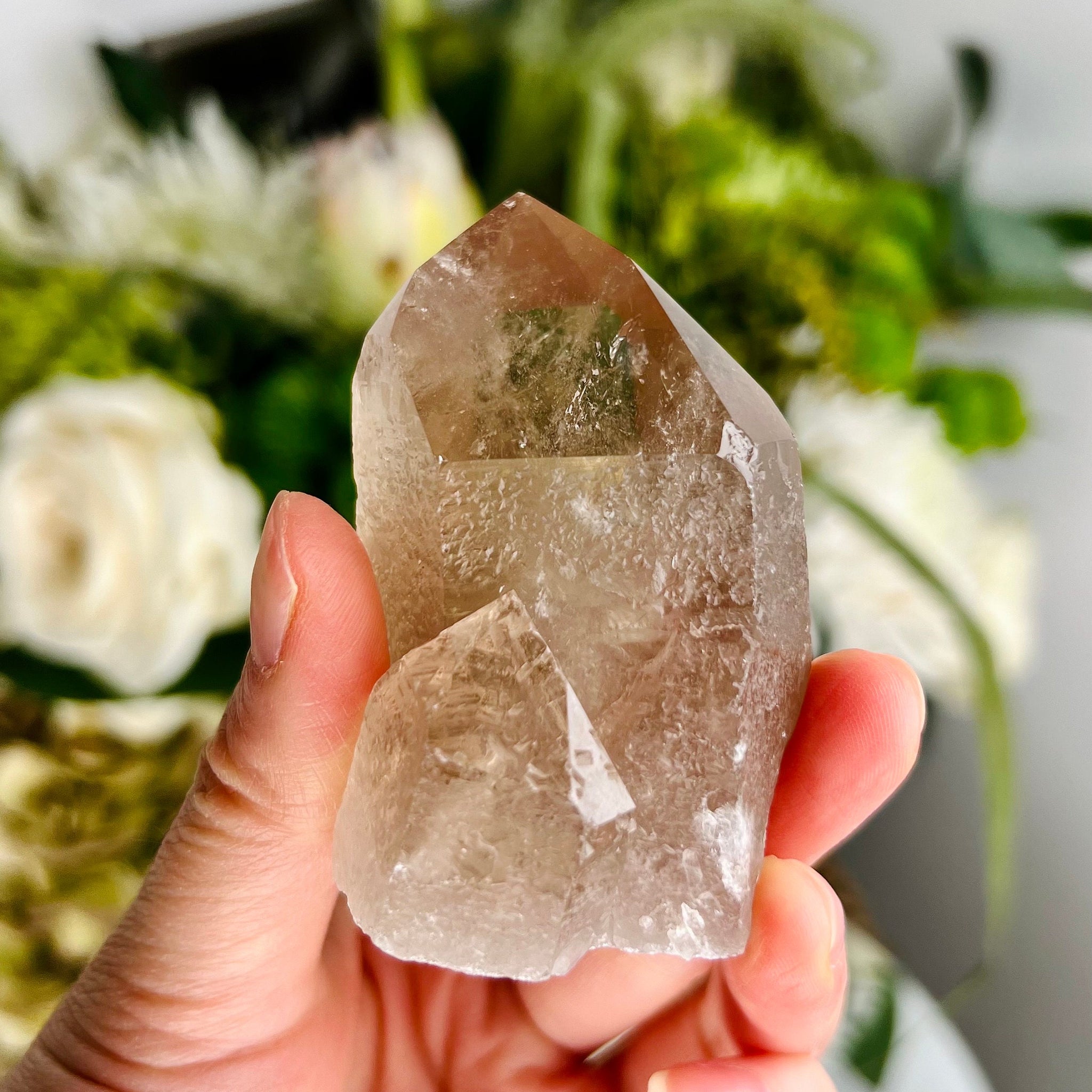 AAA Smoky Quartz Cluster with Etched Channeling Point, Crater Form & Rainbow SC05 147g